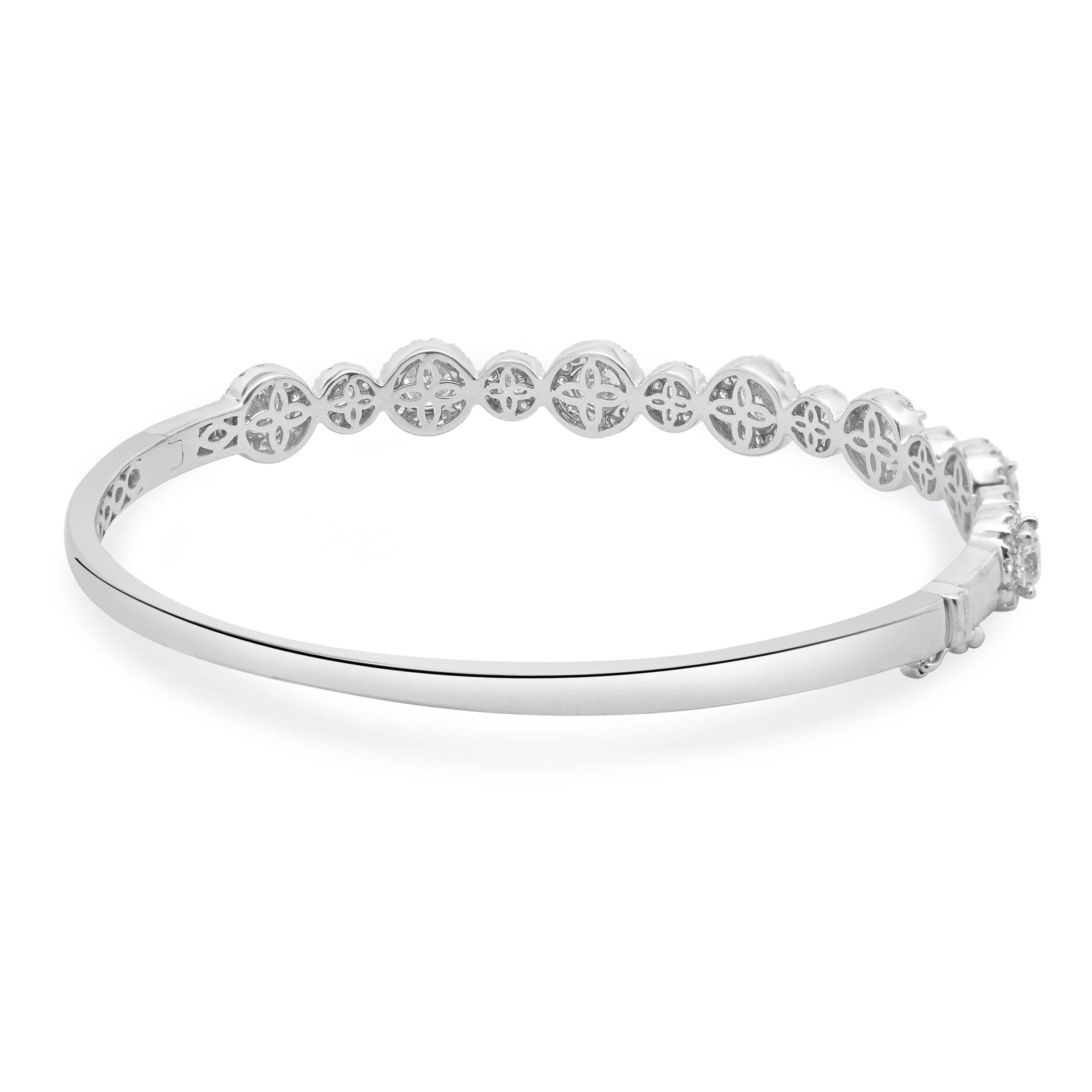 18 Karat White Gold Round Brilliant Cut Diamond Halo Bangle Bracelet - Image 4