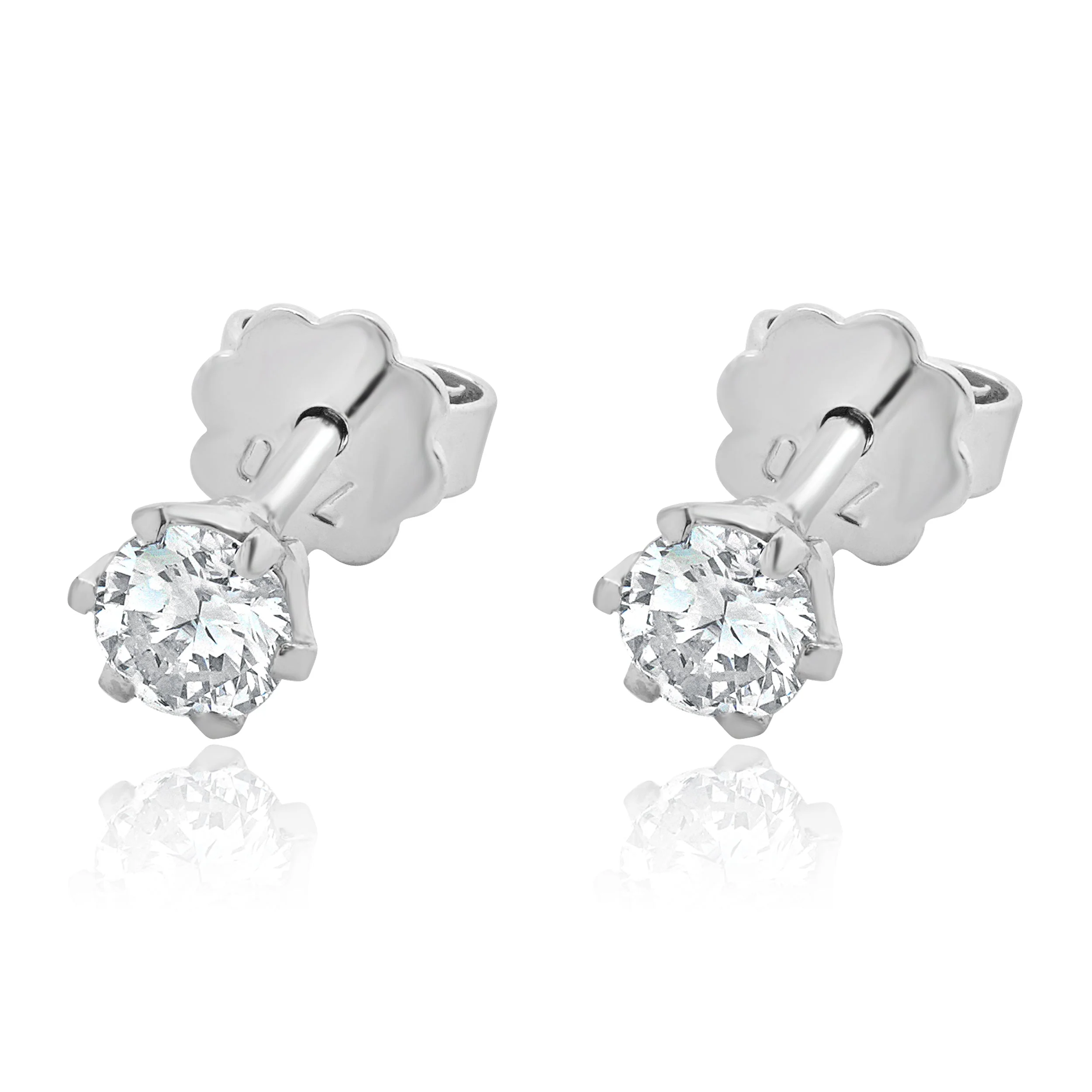 18 Karat White Gold Round Brilliant Cut Diamond Stud Earrings