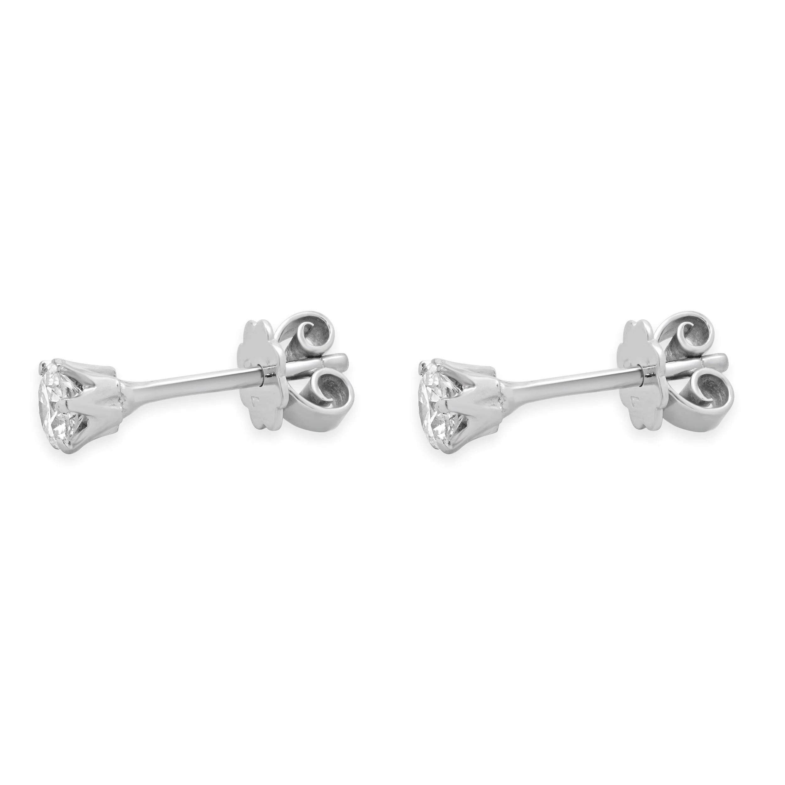 18 Karat White Gold Round Brilliant Cut Diamond Stud Earrings - Image 2