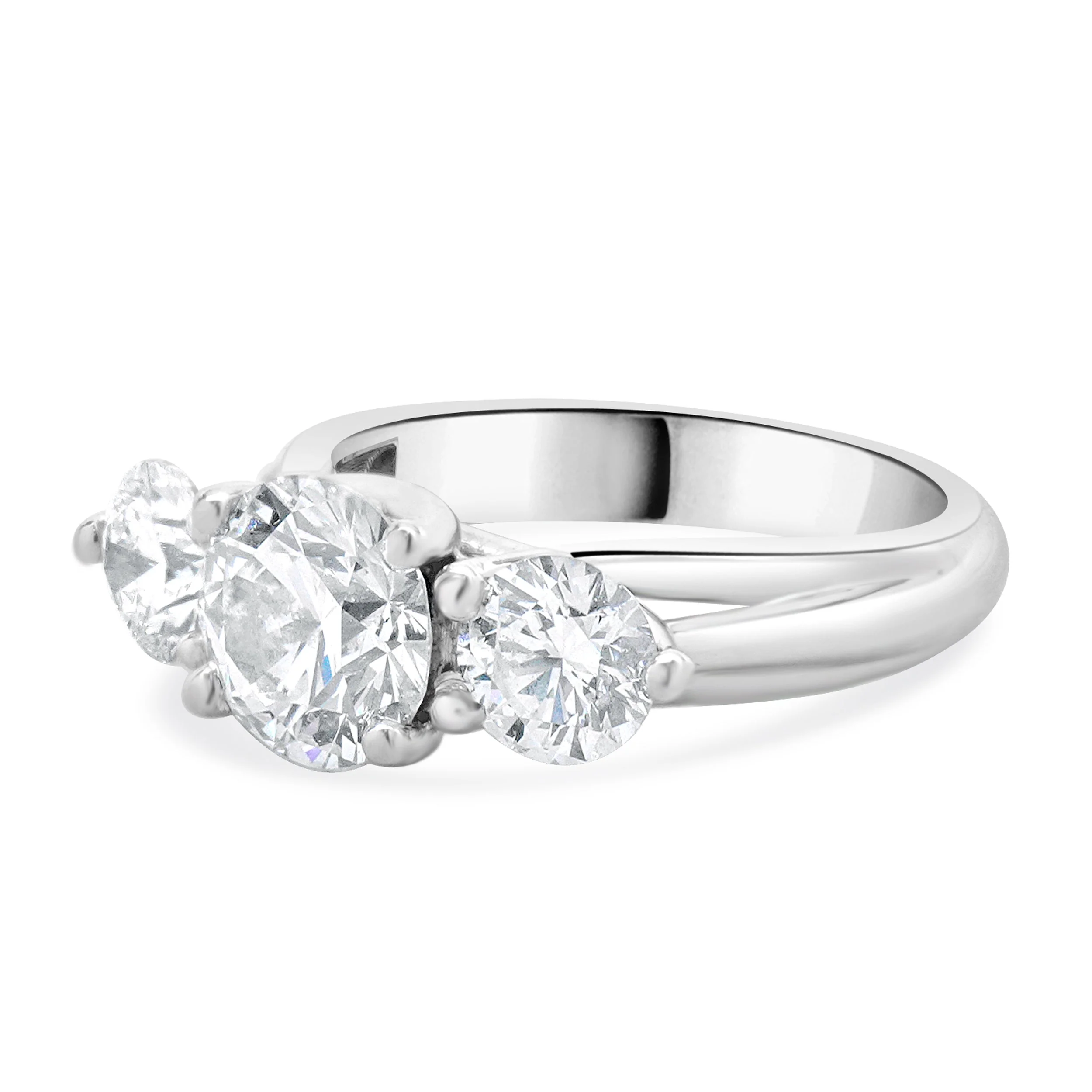 18 Karat White Gold Round Brilliant Cut Three Diamond Engagement Ring - Image 2