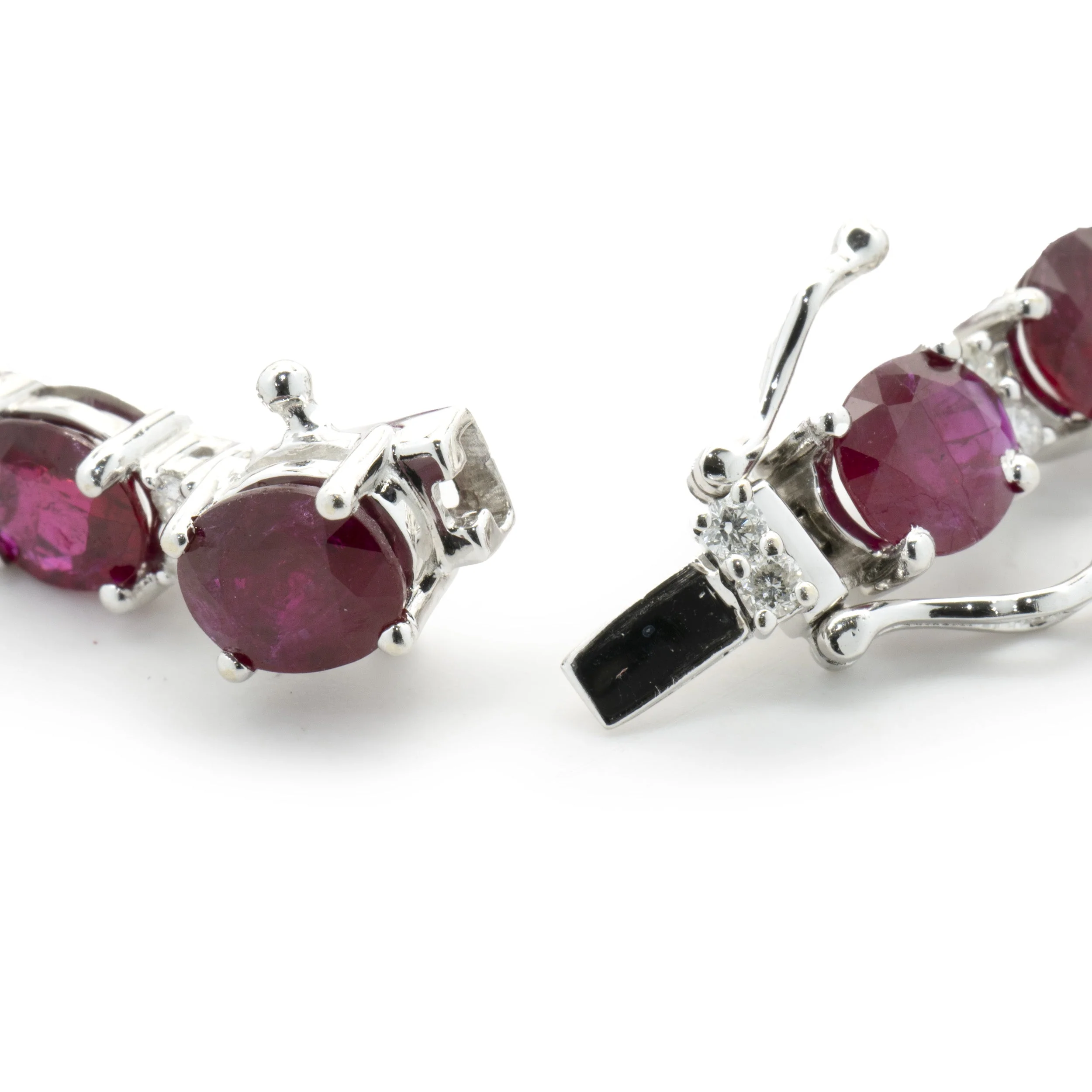 18 Karat White Gold Ruby and Diamond Alternating Inline Bracelet - Image 3