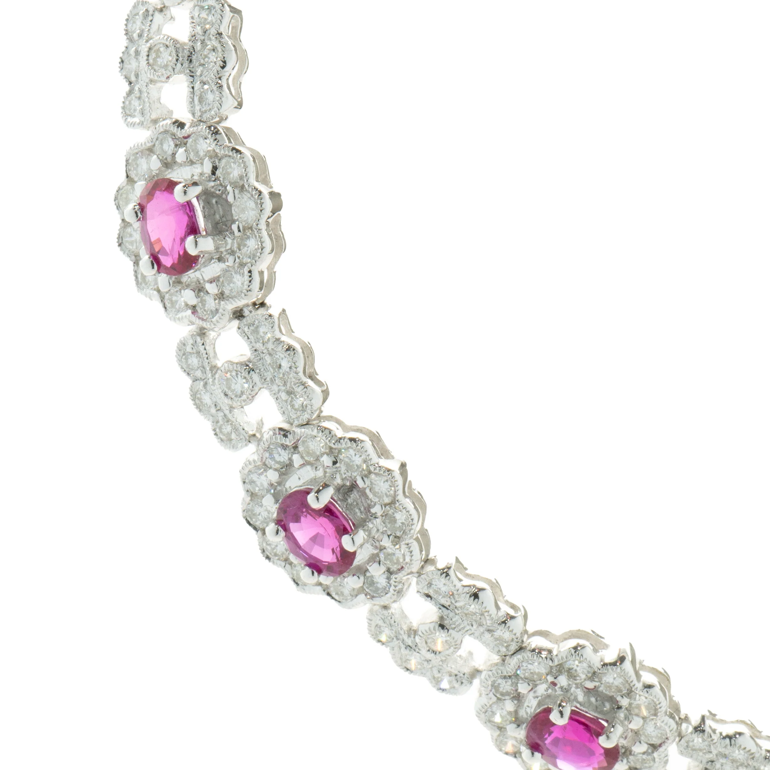18 Karat White Gold Ruby and Diamond Halo Collar Necklace - Image 2
