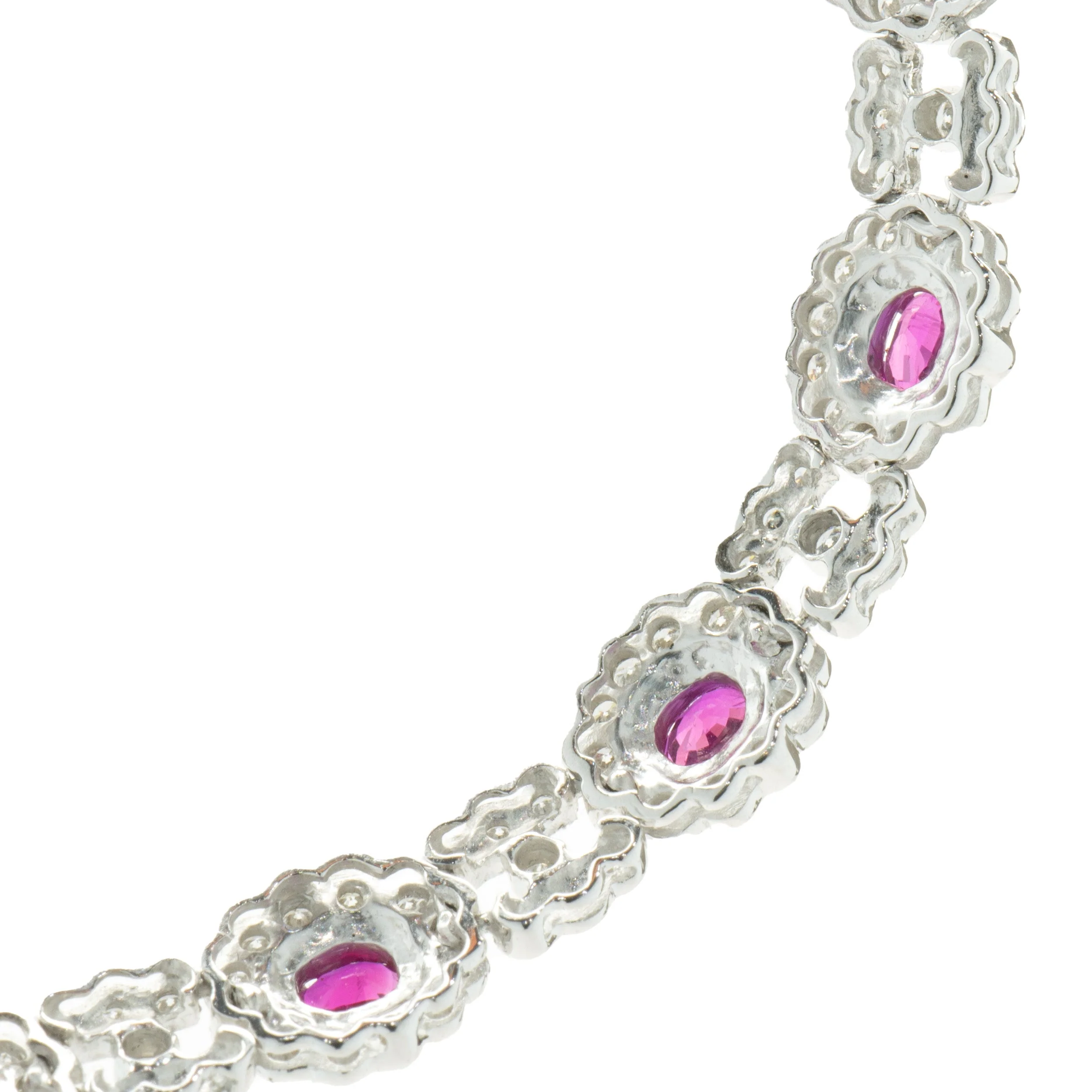 18 Karat White Gold Ruby and Diamond Halo Collar Necklace - Image 3