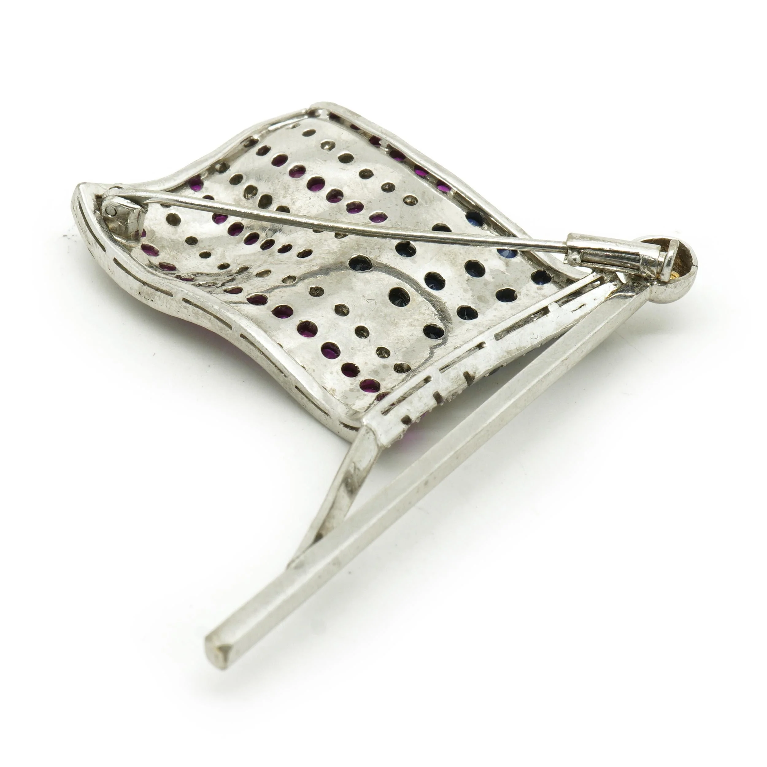 18 Karat White Gold Ruby, Diamond and Sapphire American Flag Pin - Image 4