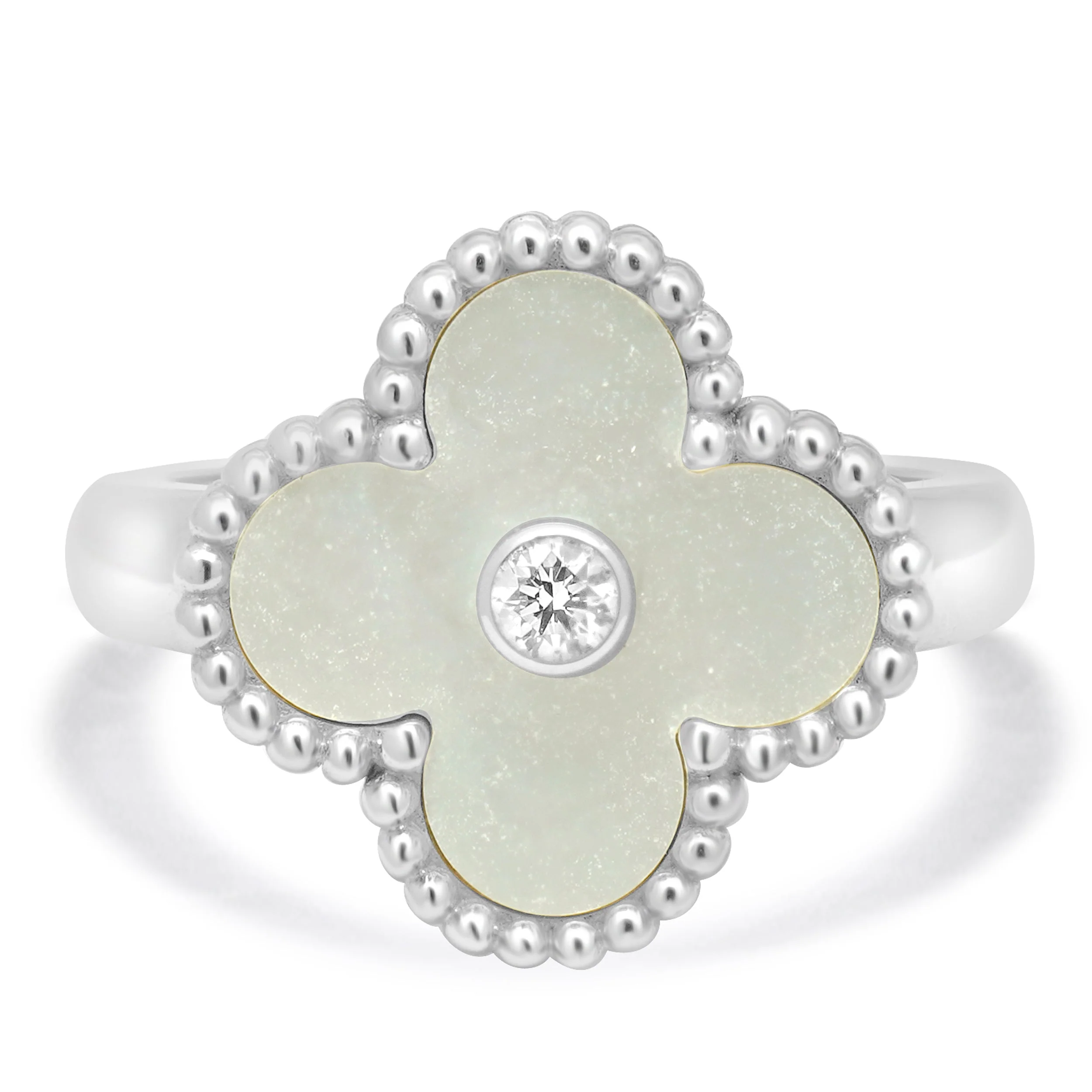 18 Karat White Gold VCA Mother of Pearl & Diamond Alhambra