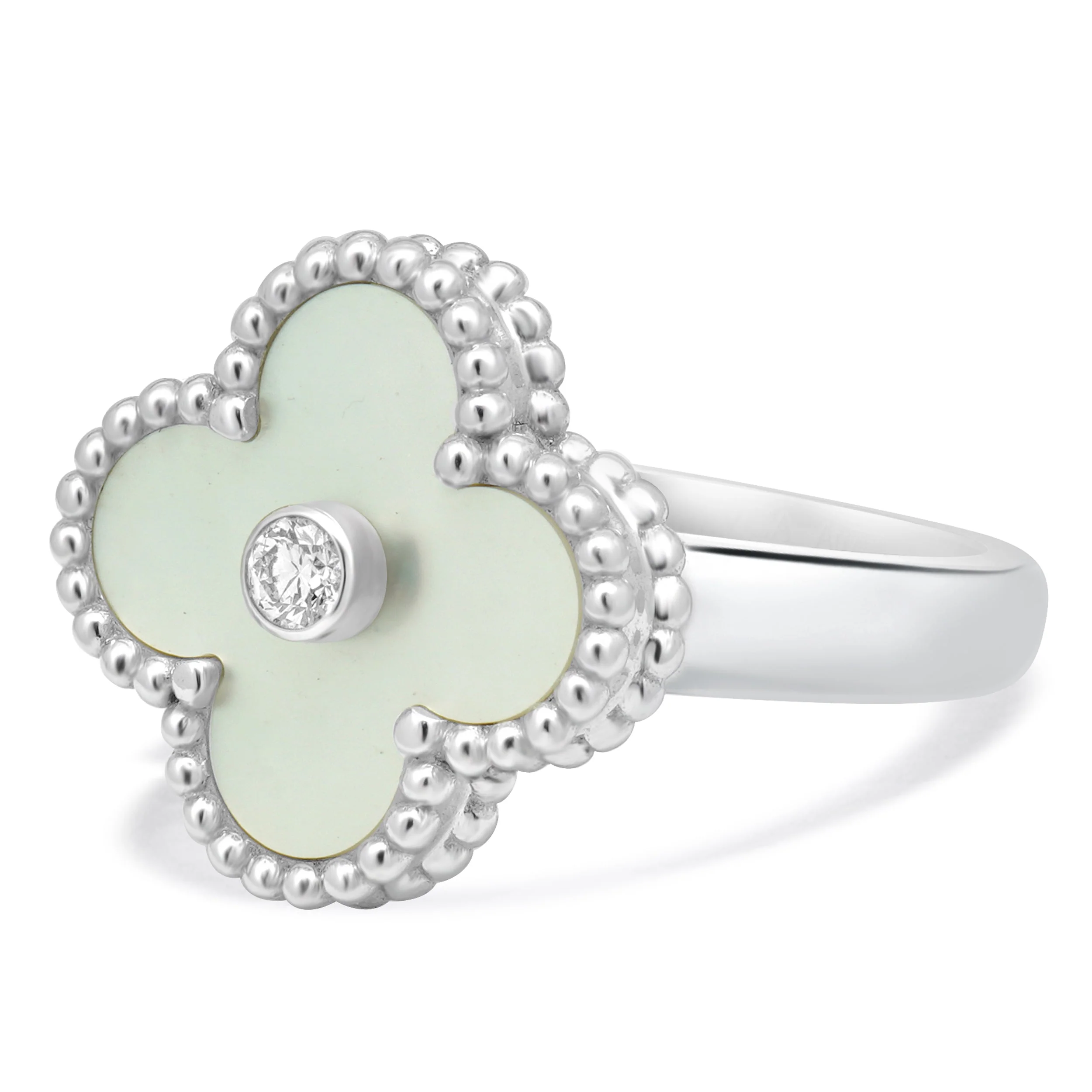 18 Karat White Gold VCA Mother of Pearl & Diamond Alhambra - Image 2