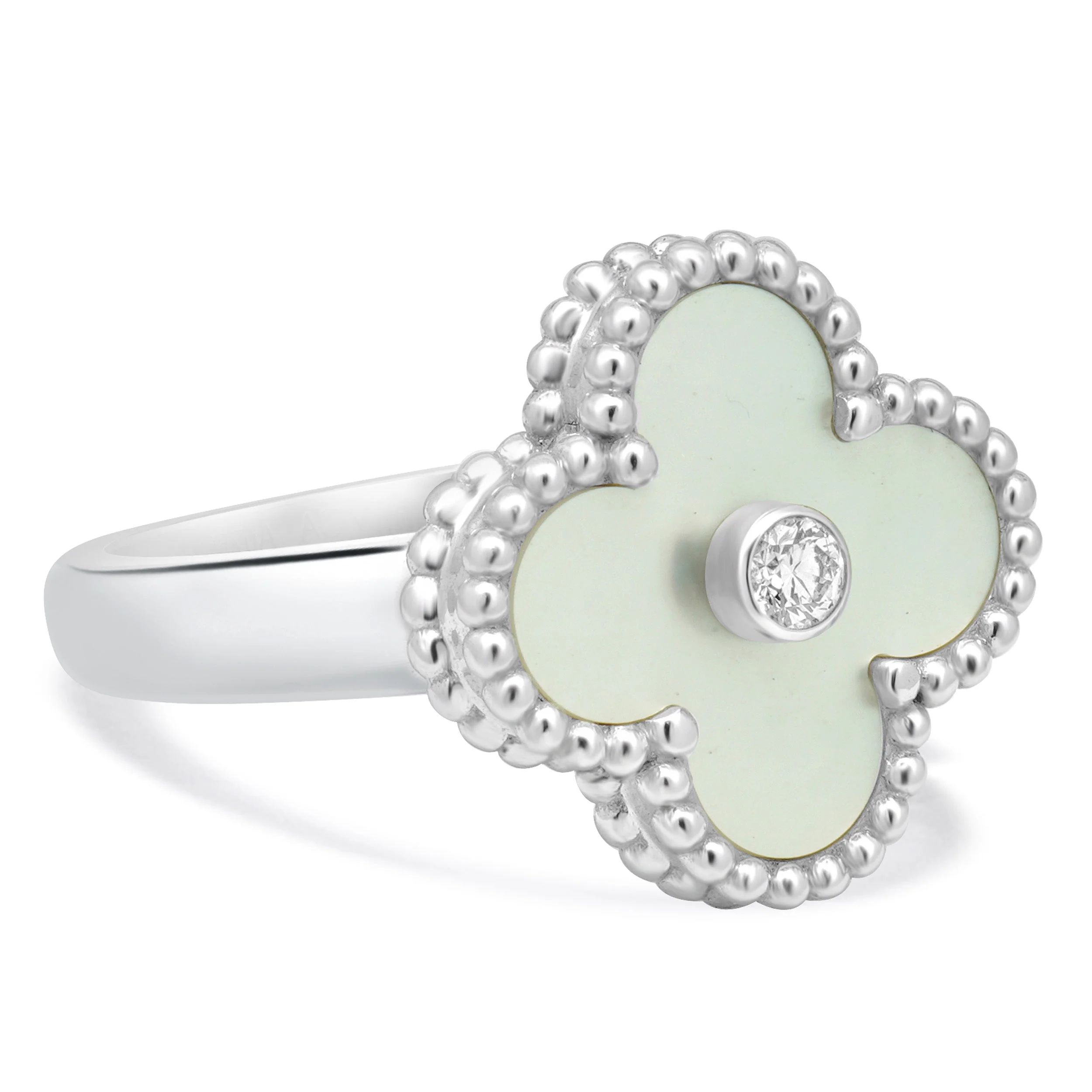 18 Karat White Gold VCA Mother of Pearl & Diamond Alhambra - Image 4