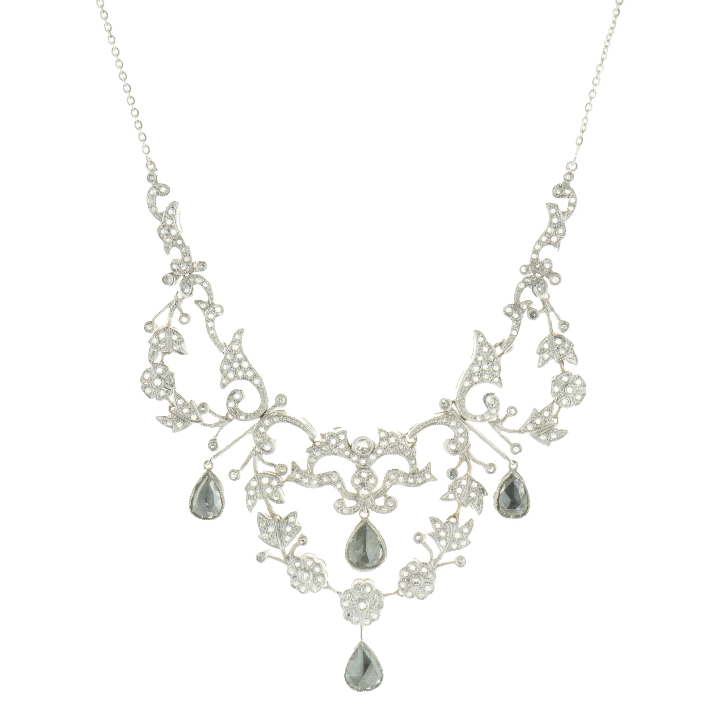 18 Karat White Gold Vintage Art Deco Rose Cut Diamond Collar Necklace