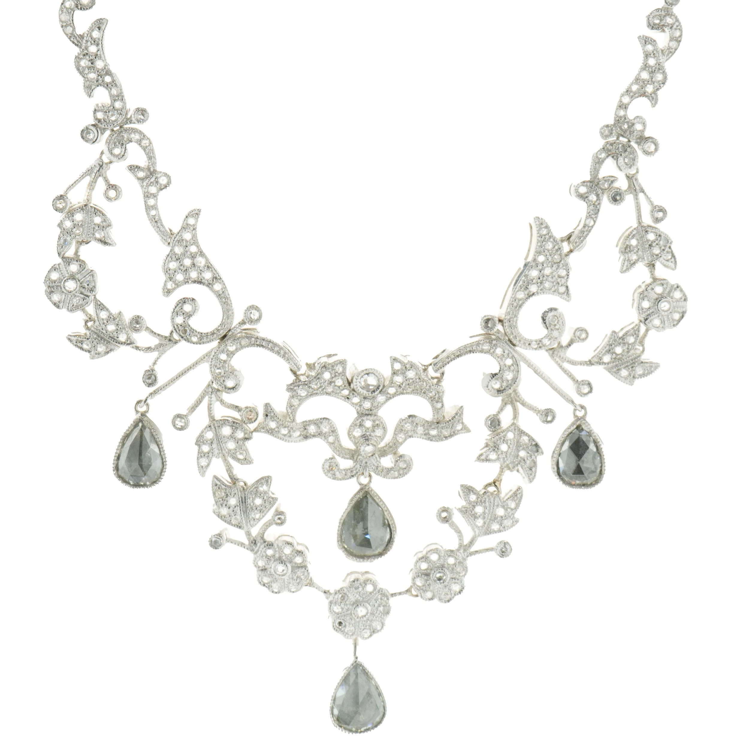 18 Karat White Gold Vintage Art Deco Rose Cut Diamond Collar Necklace - Image 2