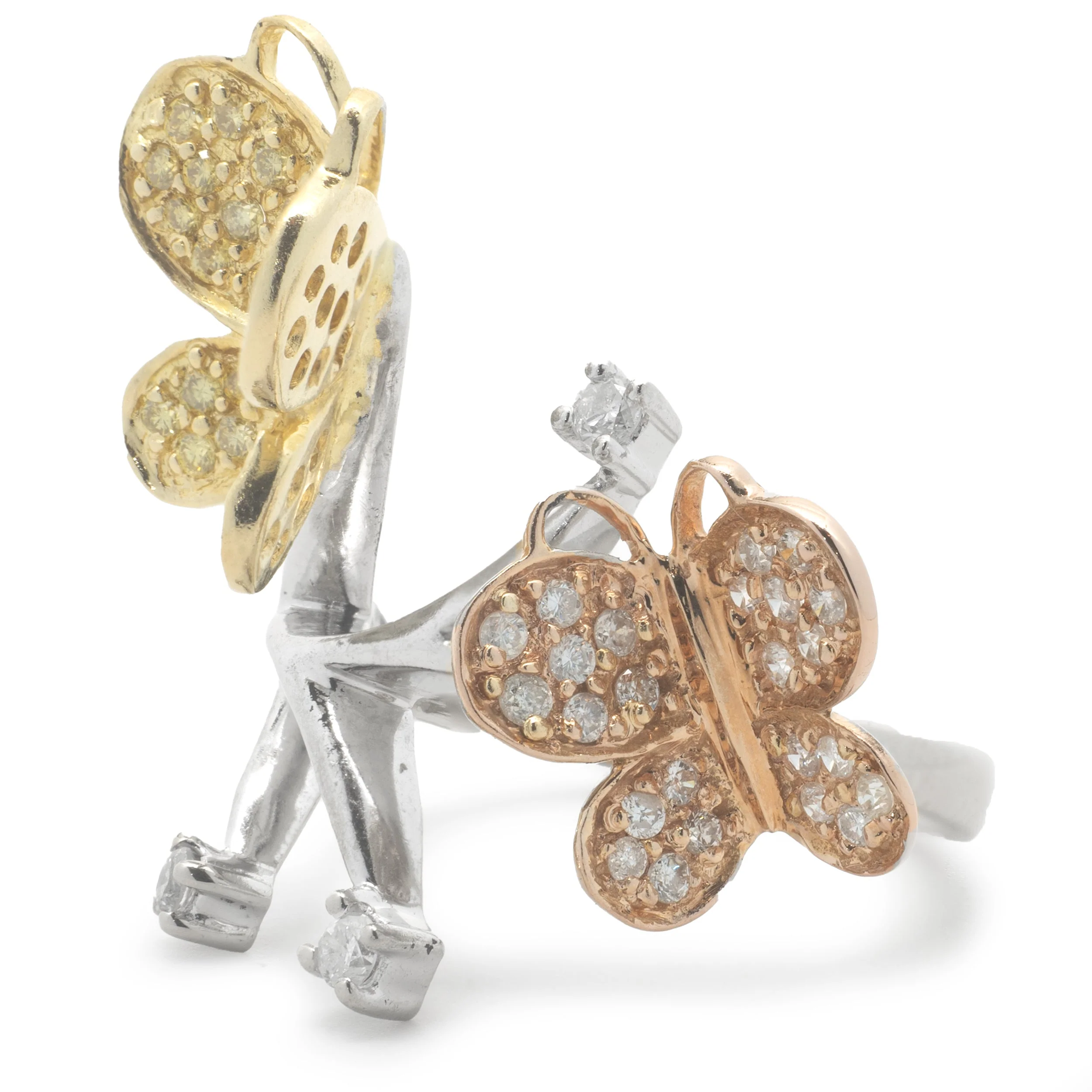 18 Karat White, Rose, and Yellow Gold Pave Diamond Butterfly Ring - Image 2