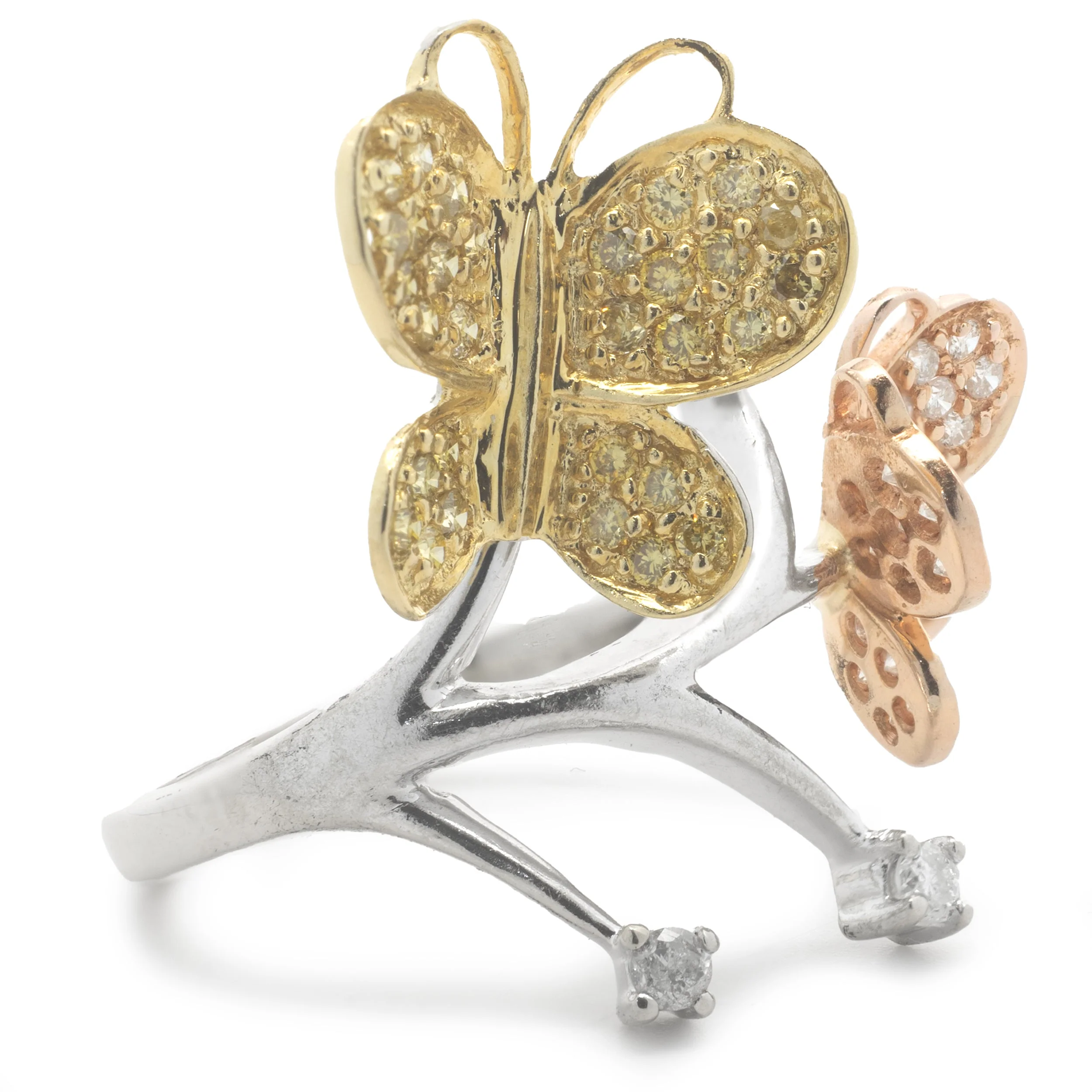 18 Karat White, Rose, and Yellow Gold Pave Diamond Butterfly Ring - Image 3