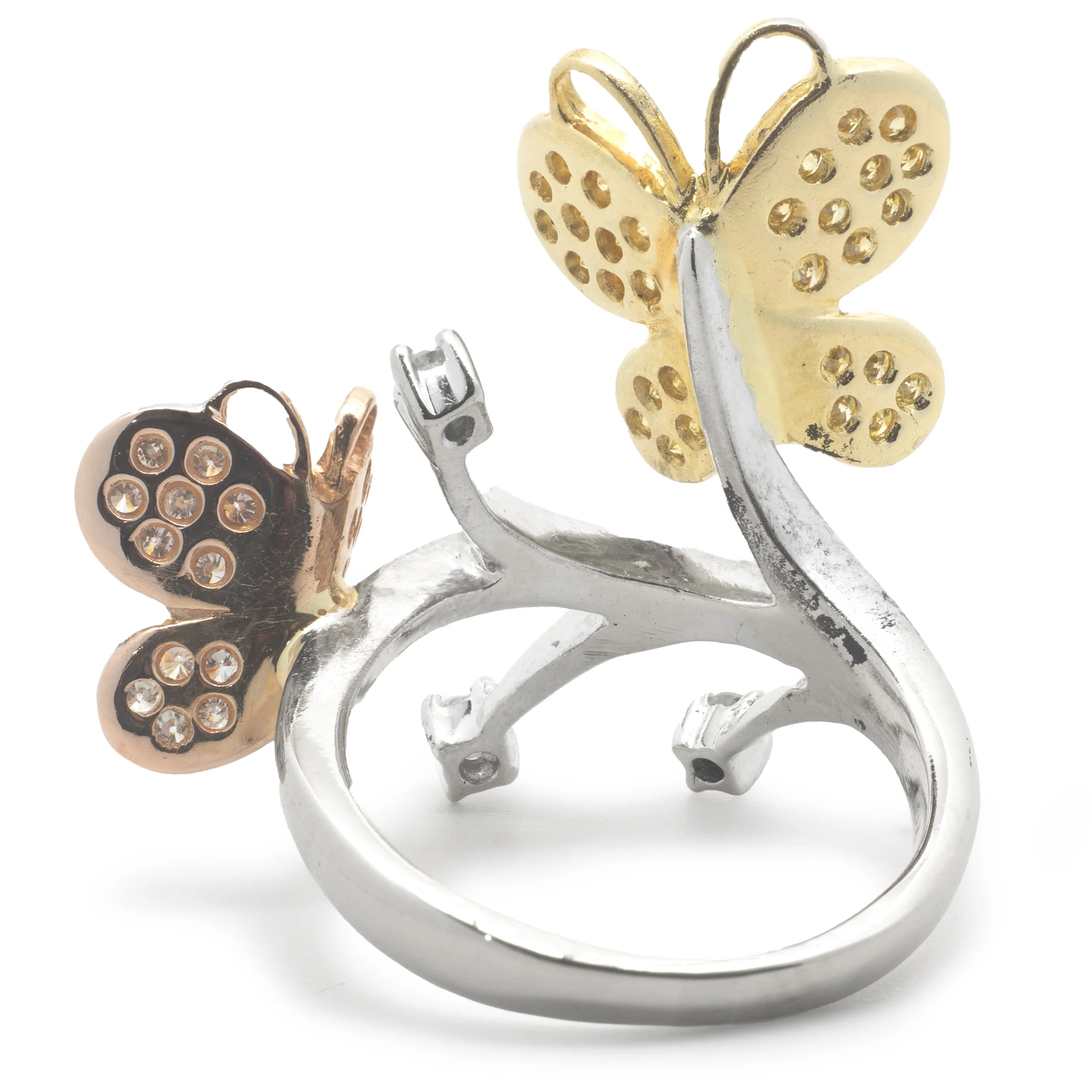 18 Karat White, Rose, and Yellow Gold Pave Diamond Butterfly Ring - Image 4