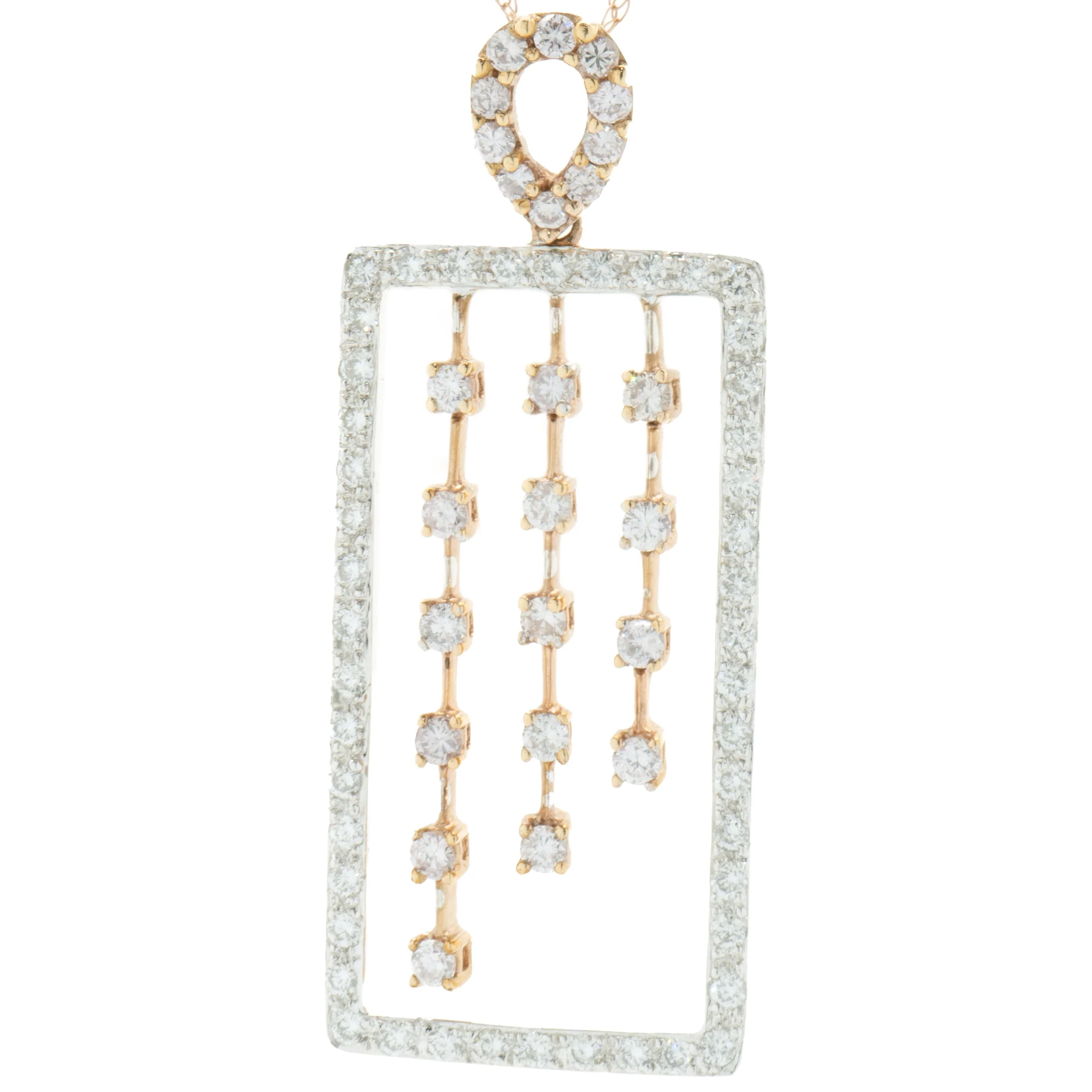 18 Karat White & Rose Gold Rectangular Diamond Drop Necklace - Image 2