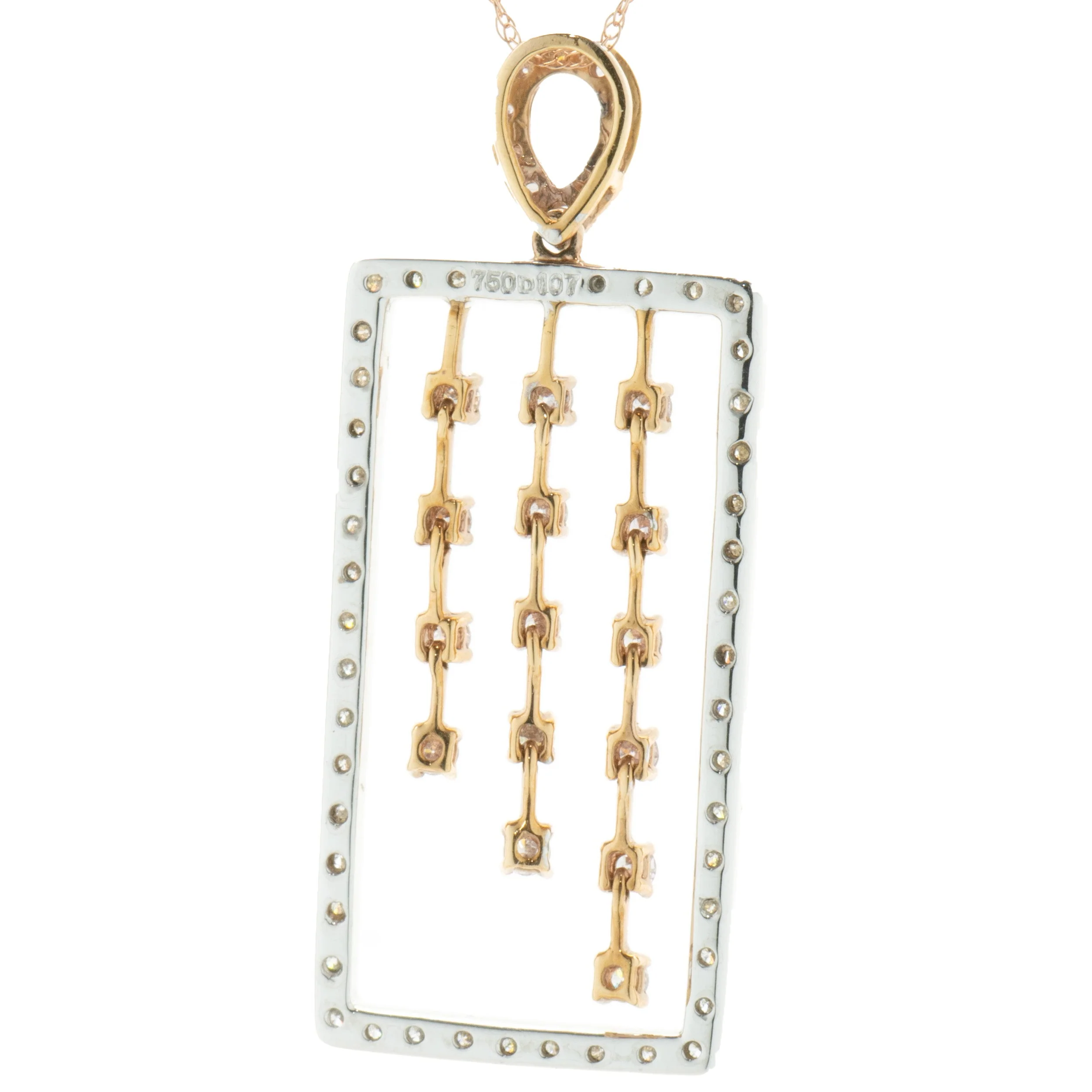 18 Karat White & Rose Gold Rectangular Diamond Drop Necklace - Image 3
