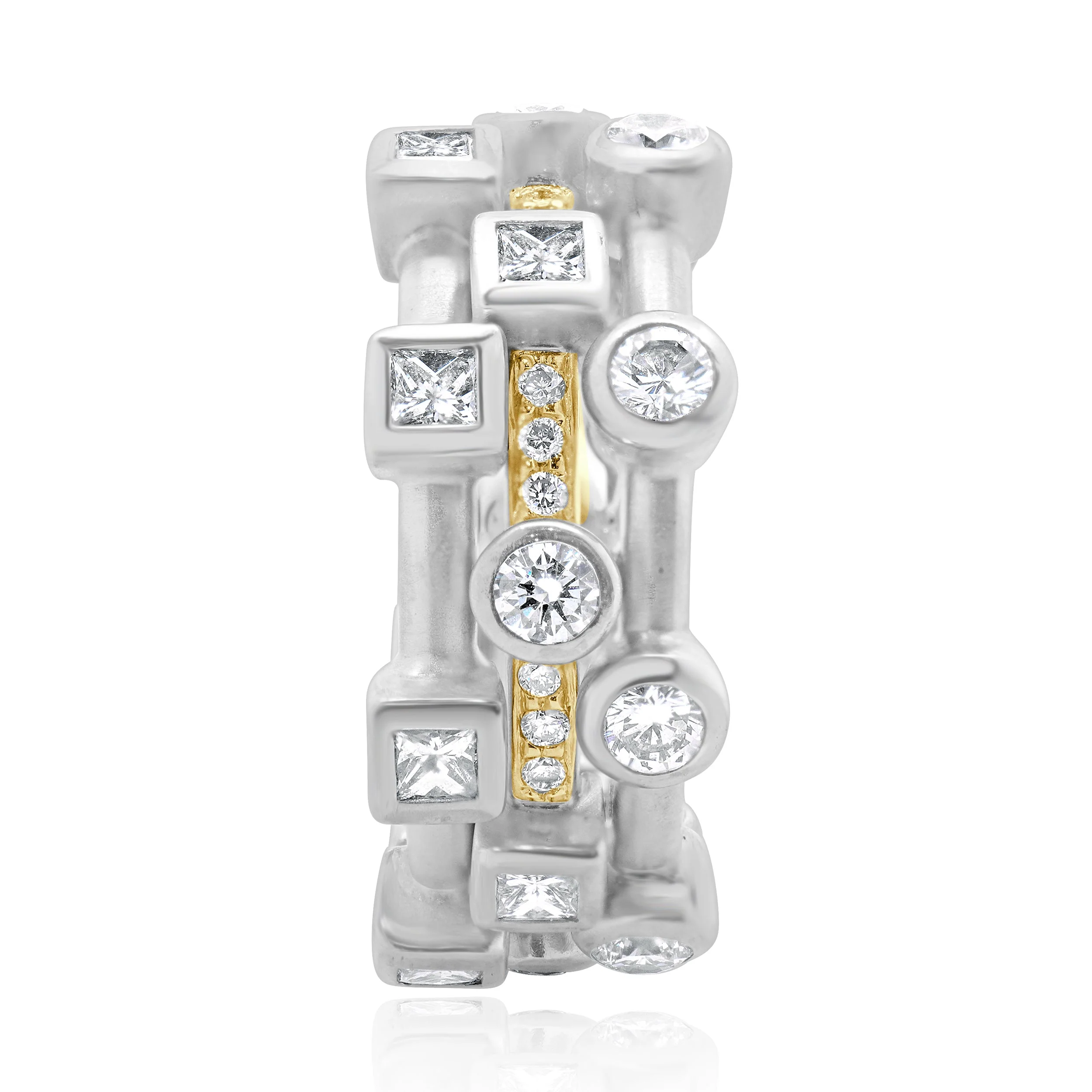 18 Karat White & Rose Gold Three Row Bezel Set Diamond Geometric Ring - Image 3