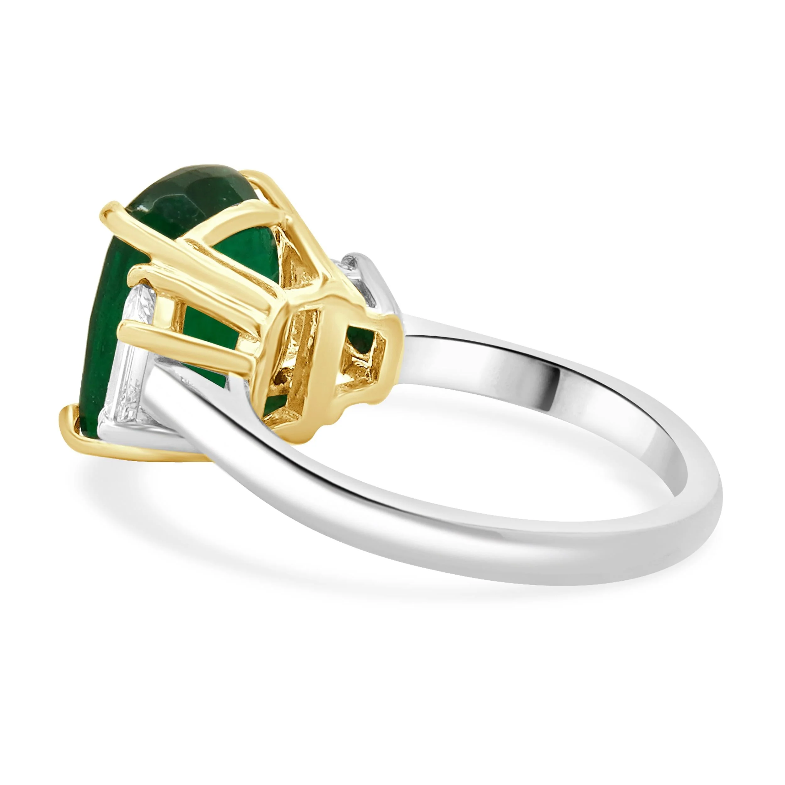 18 Karat White & Yellow Gold Emerald and Diamond Three Stone Ring - Image 4