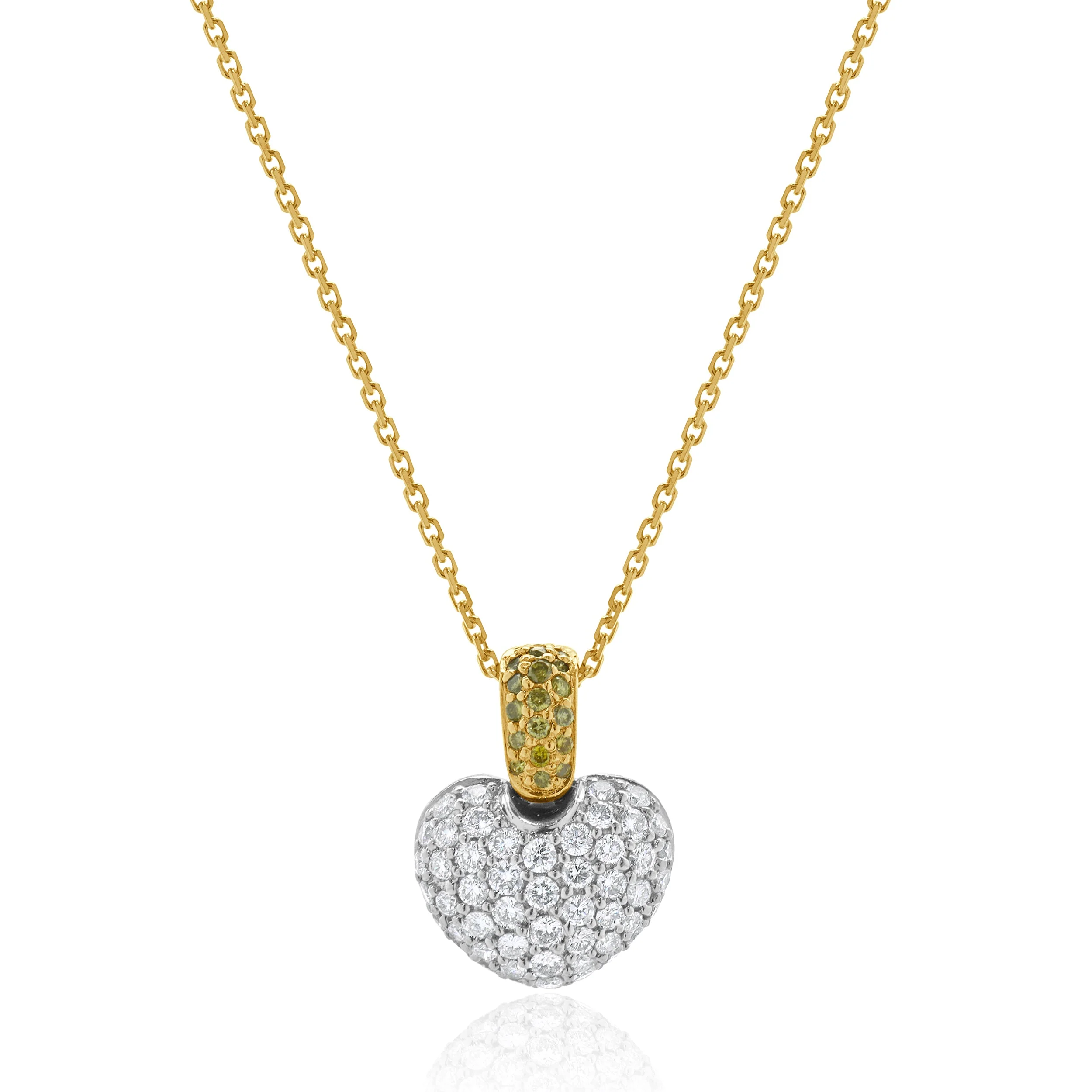 18 Karat White & Yellow Gold Fancy Yellow and White Diamond Puffed Heart Necklace - Image 2