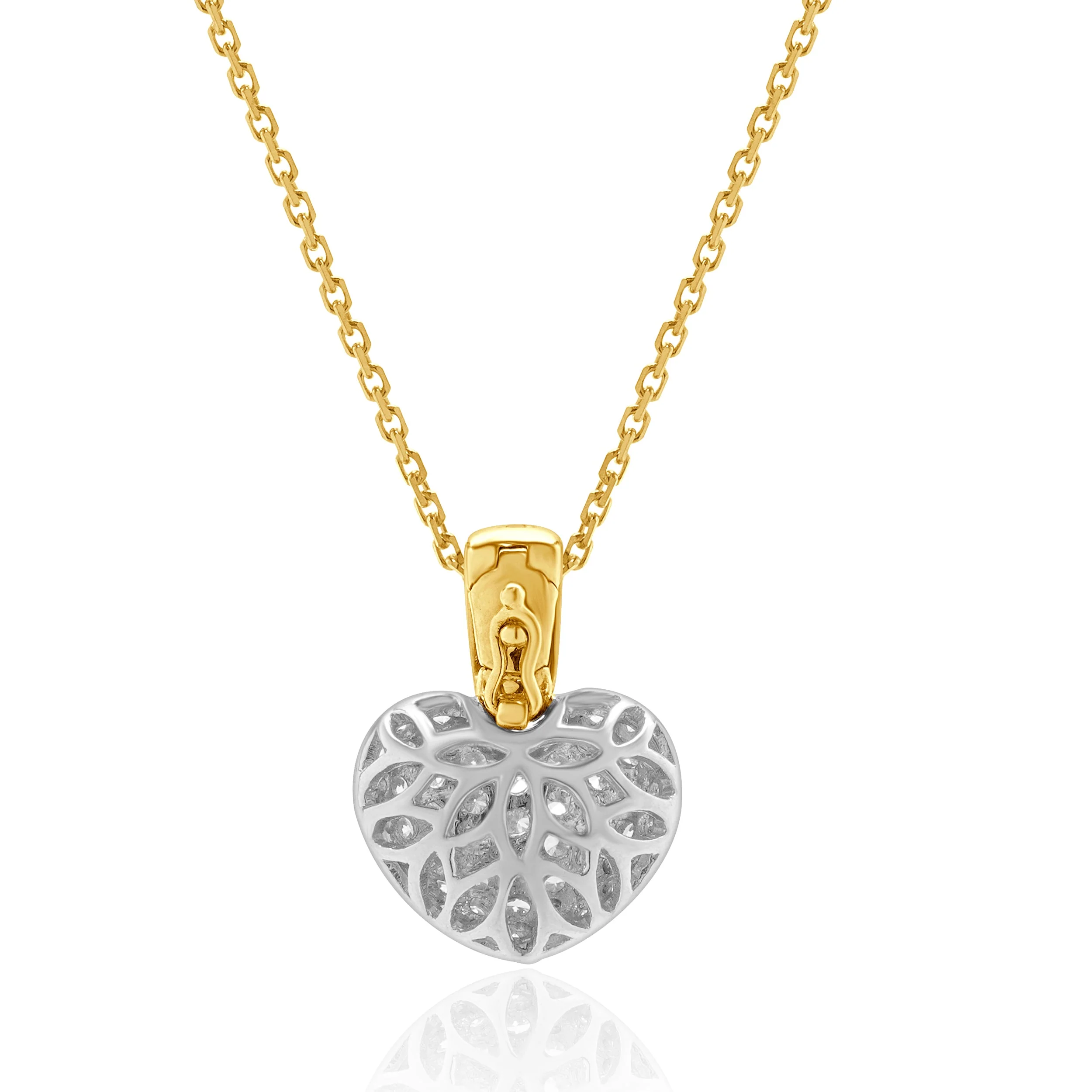 18 Karat White & Yellow Gold Fancy Yellow and White Diamond Puffed Heart Necklace - Image 3