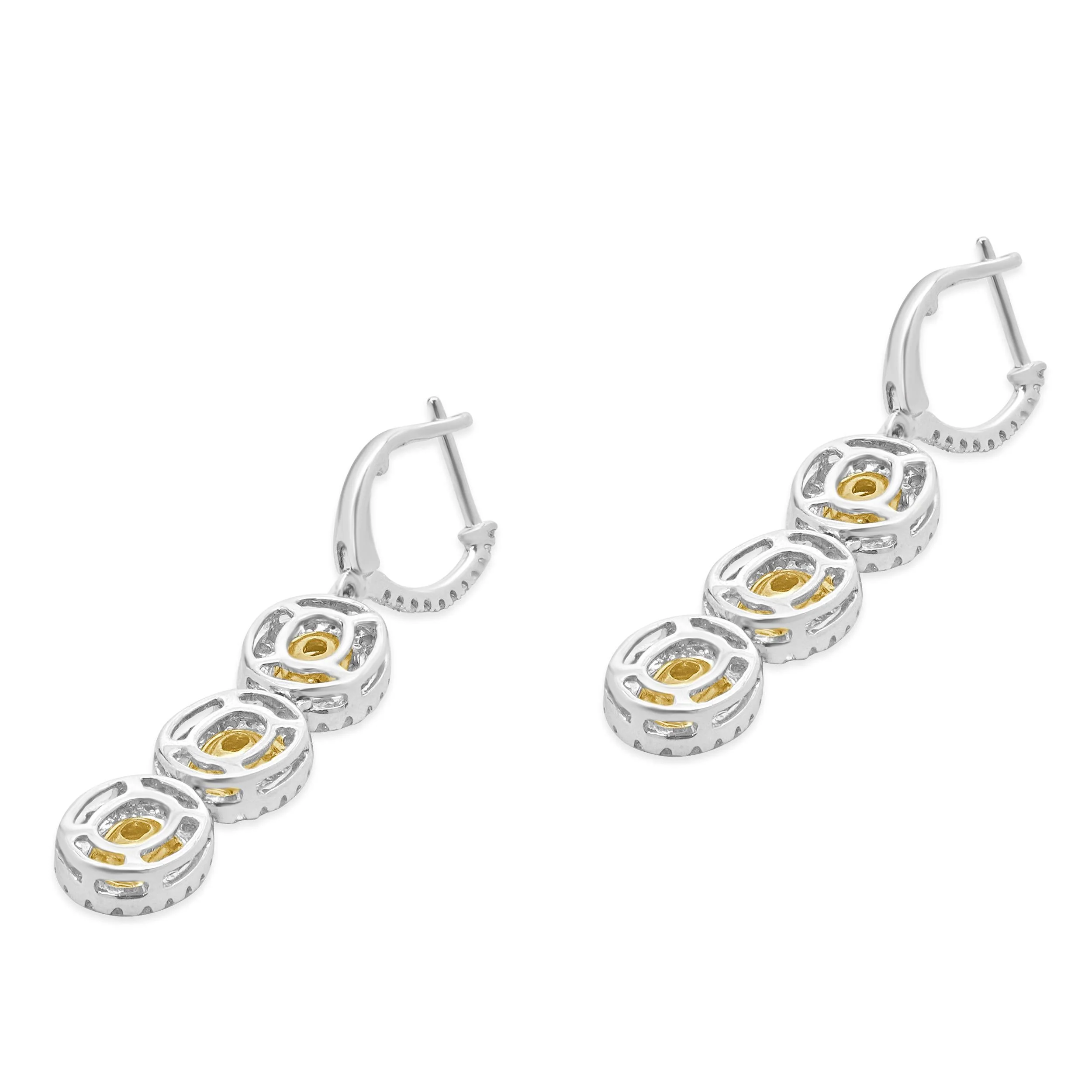 18 Karat White & Yellow Gold Three Diamond Fancy Yellow Drop Earrings - Image 3