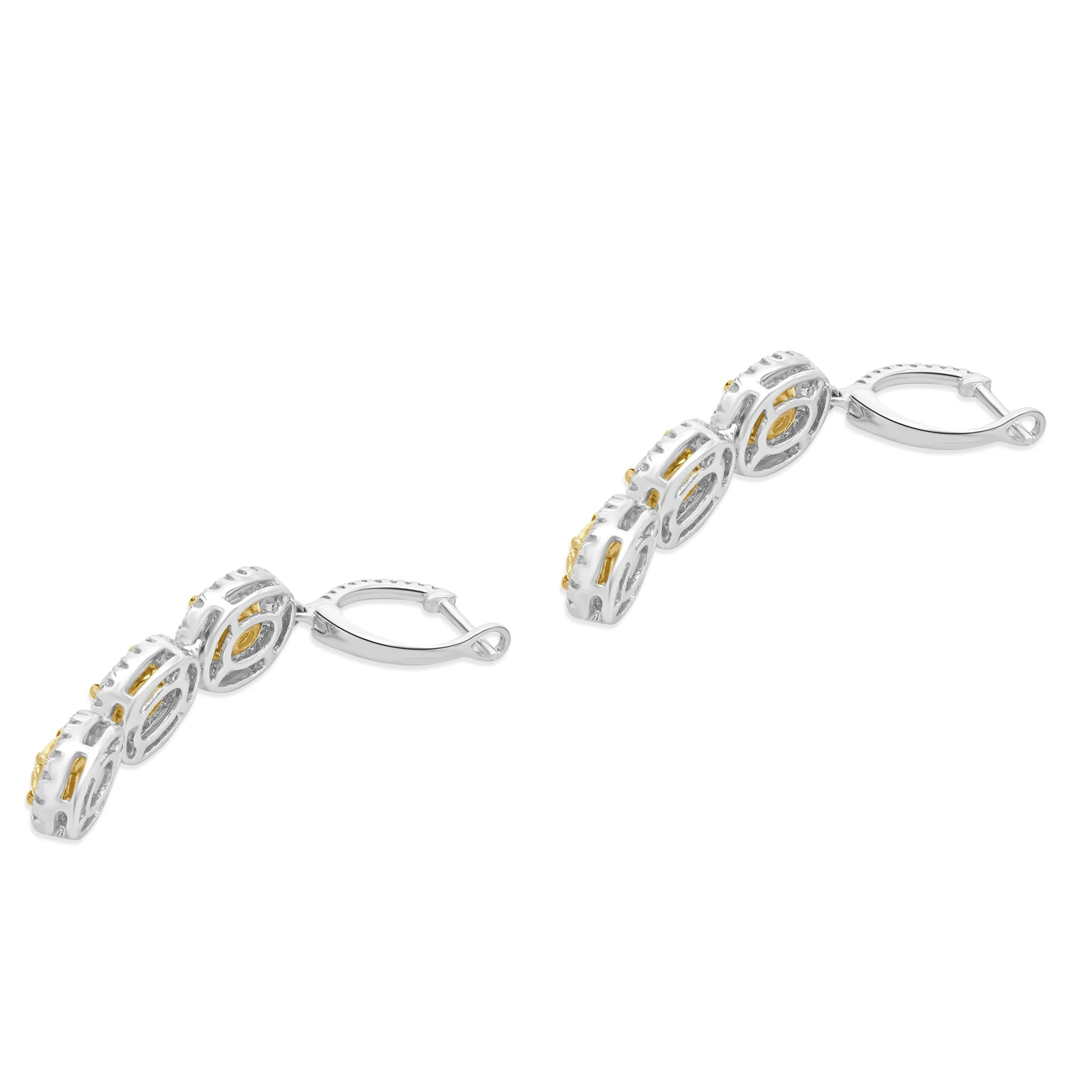 18 Karat White & Yellow Gold Three Diamond Fancy Yellow Drop Earrings - Image 4