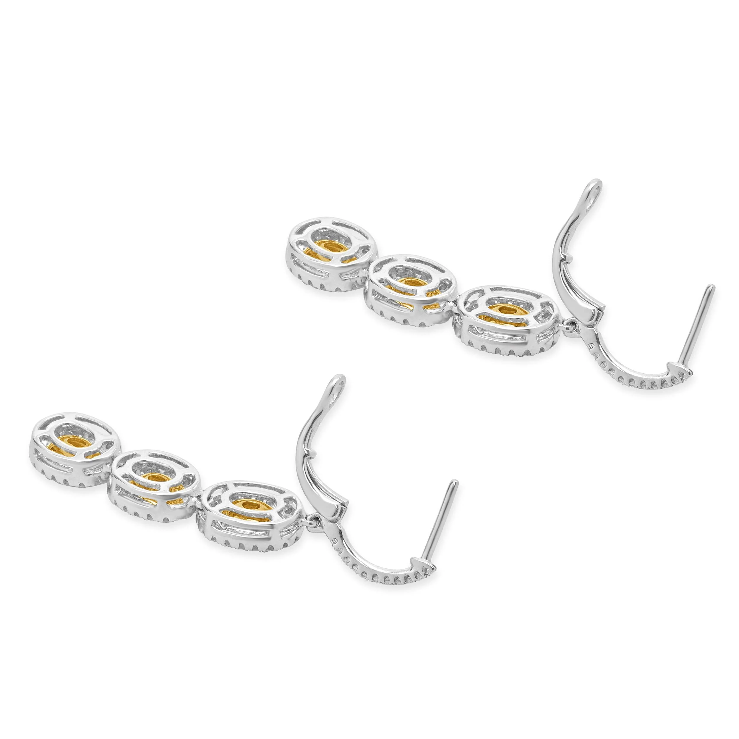 18 Karat White & Yellow Gold Three Diamond Fancy Yellow Drop Earrings - Image 5