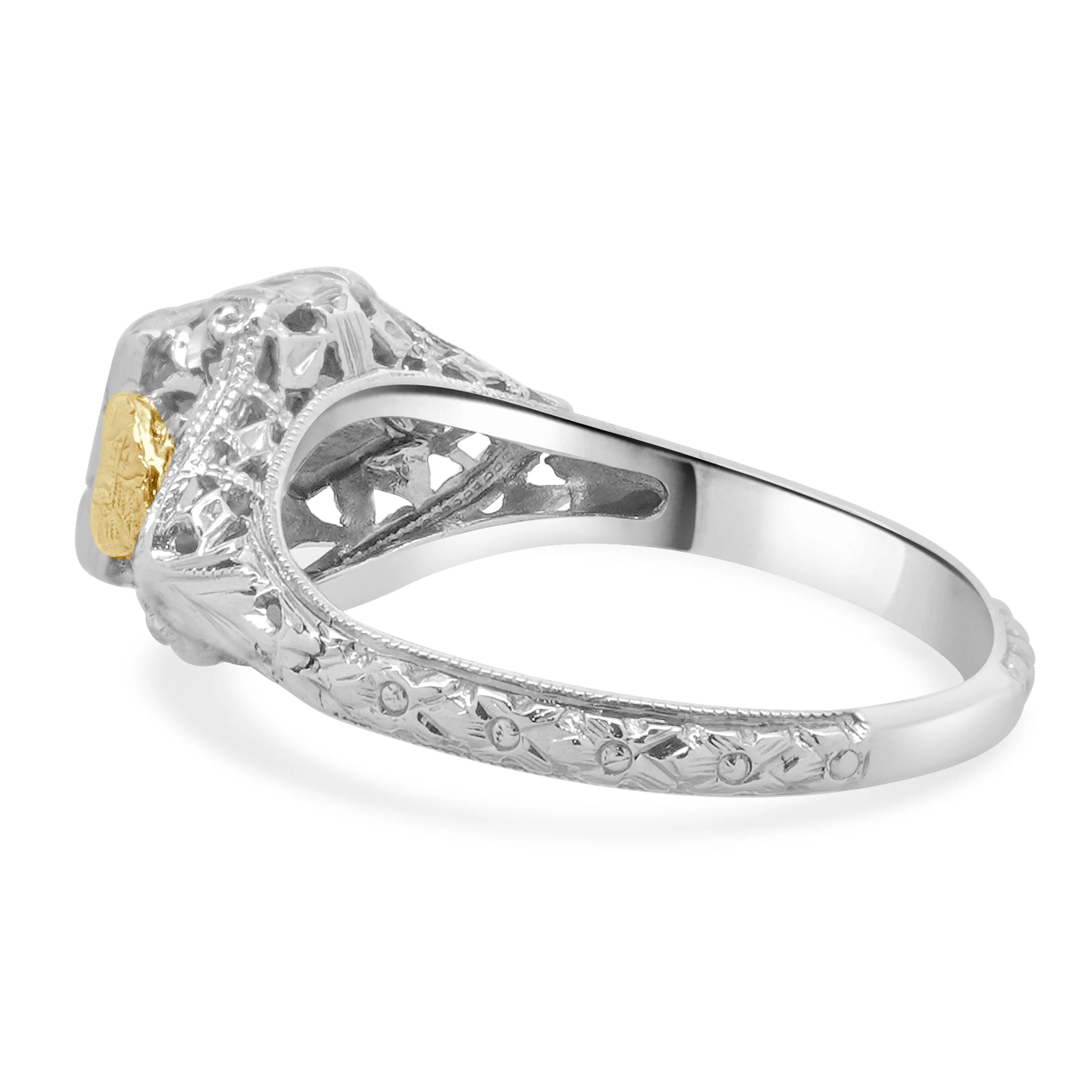18 Karat White & Yellow Gold Vintage European Cut Diamond Engagement Ring - Image 3