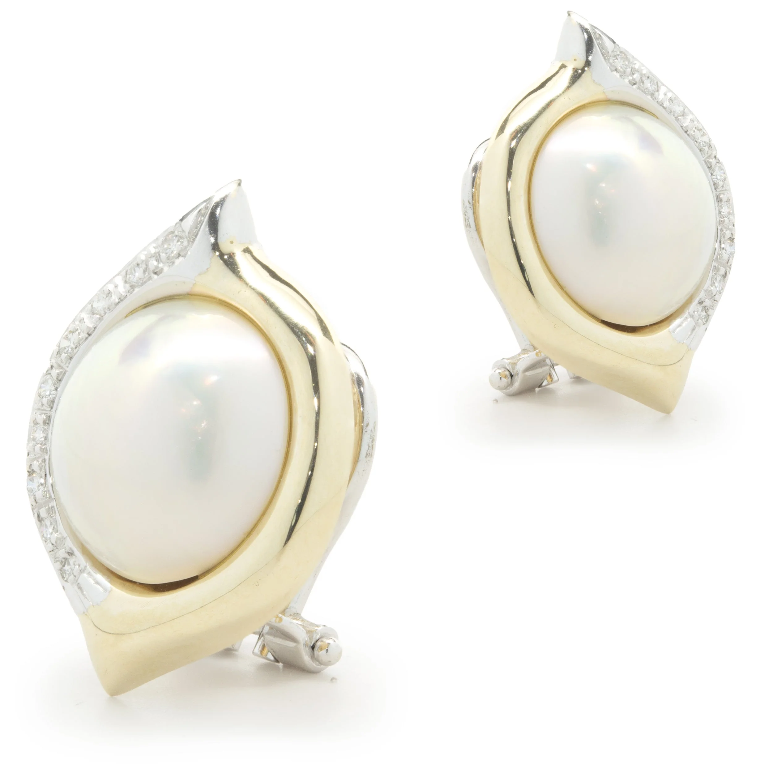 18 Karat Yellow and White Gold Pearl and Diamond Earrings - Image 2