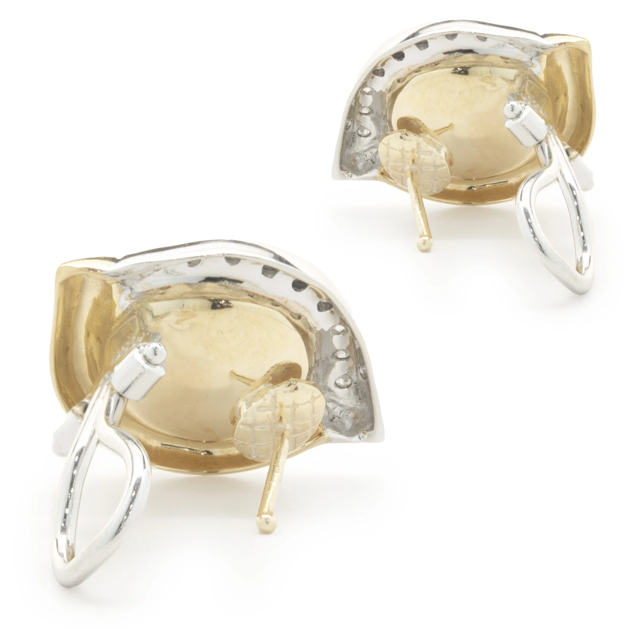 18 Karat Yellow and White Gold Pearl and Diamond Earrings - Image 3
