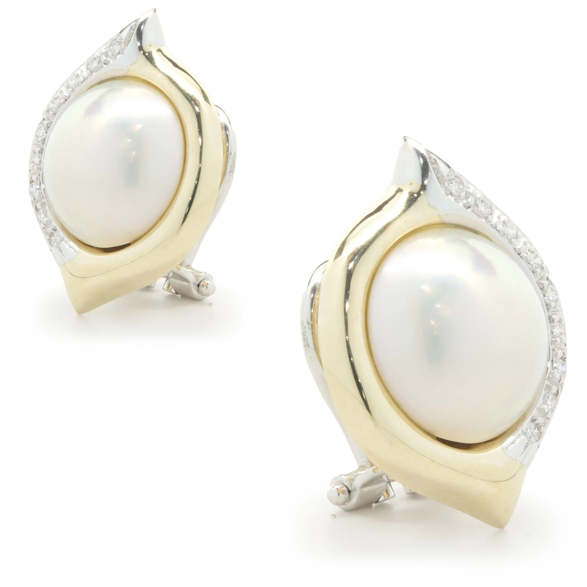 18 Karat Yellow and White Gold Pearl and Diamond Earrings - Image 4
