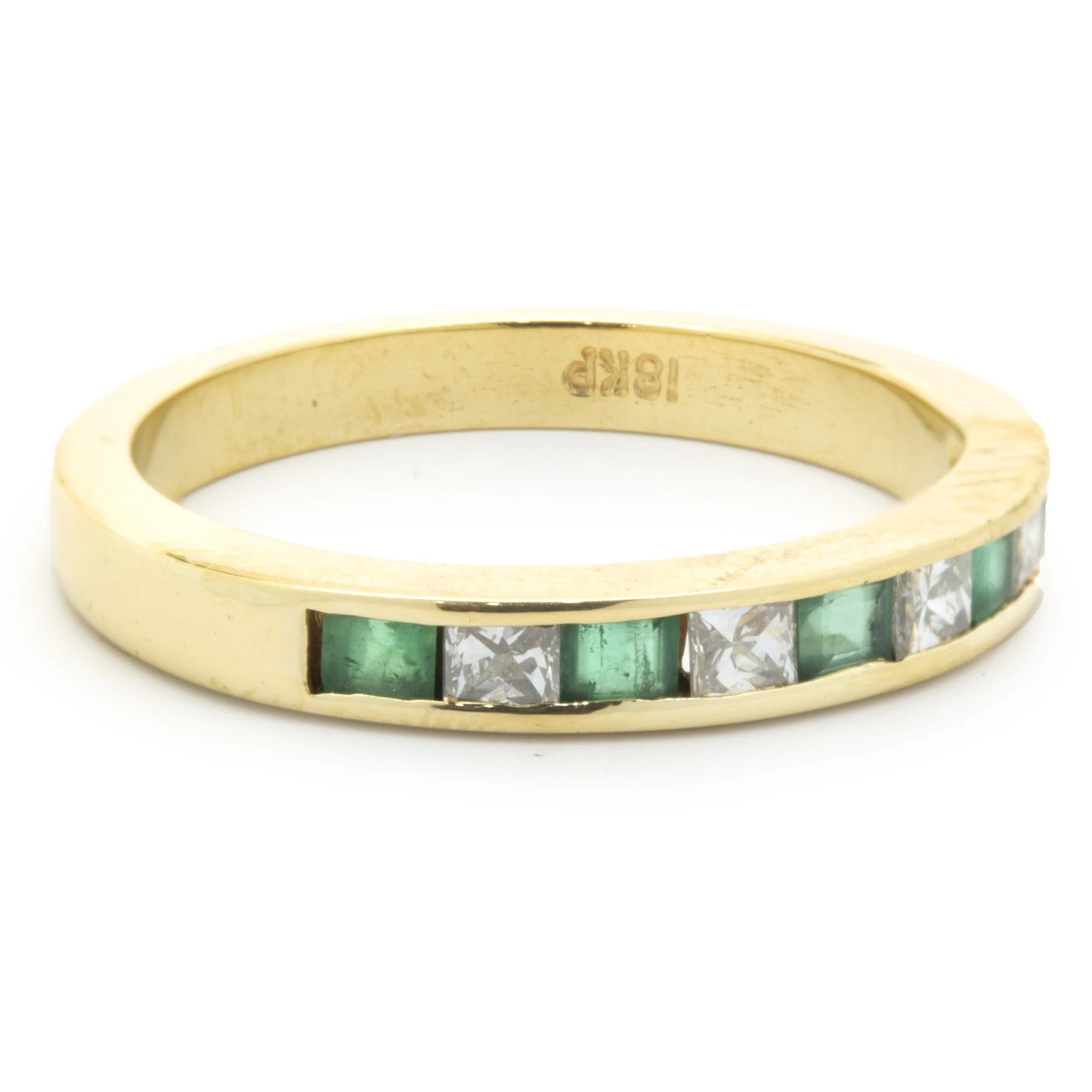 18 Karat Yellow Gold Alternating Diamond and Emerald Band - Image 2
