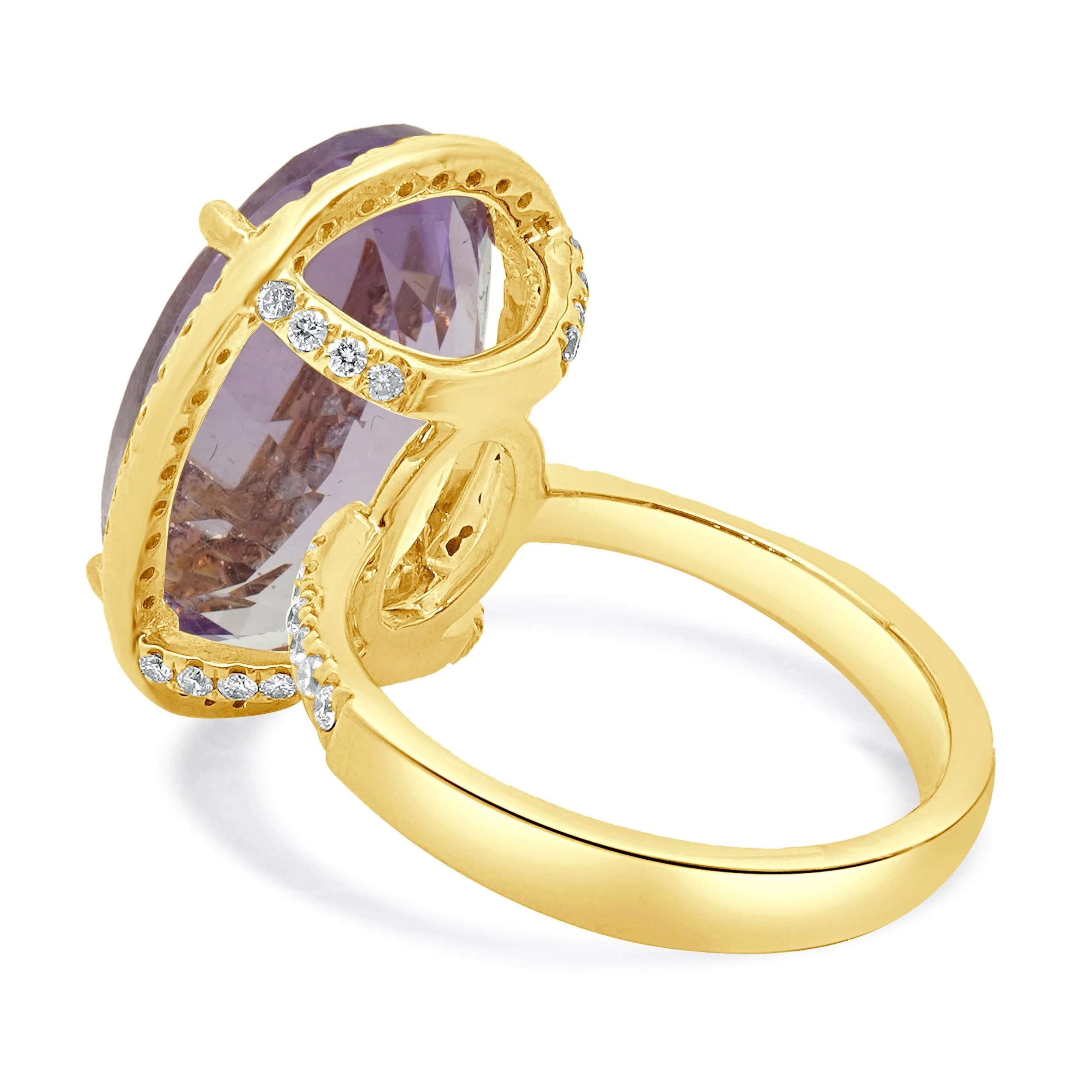 18 Karat Yellow Gold Amethyst and Diamond Halo Ring - Image 3