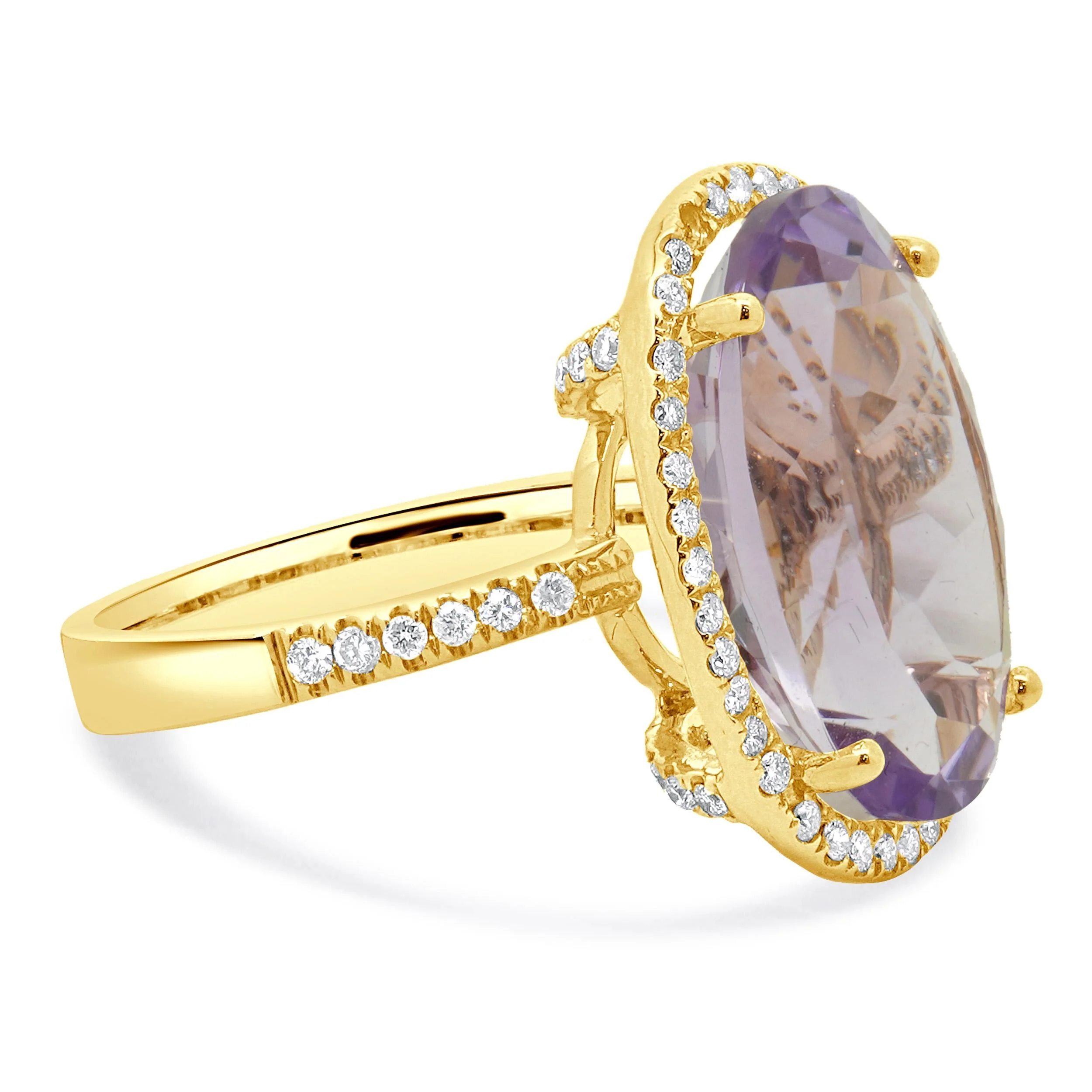 18 Karat Yellow Gold Amethyst and Diamond Halo Ring - Image 4