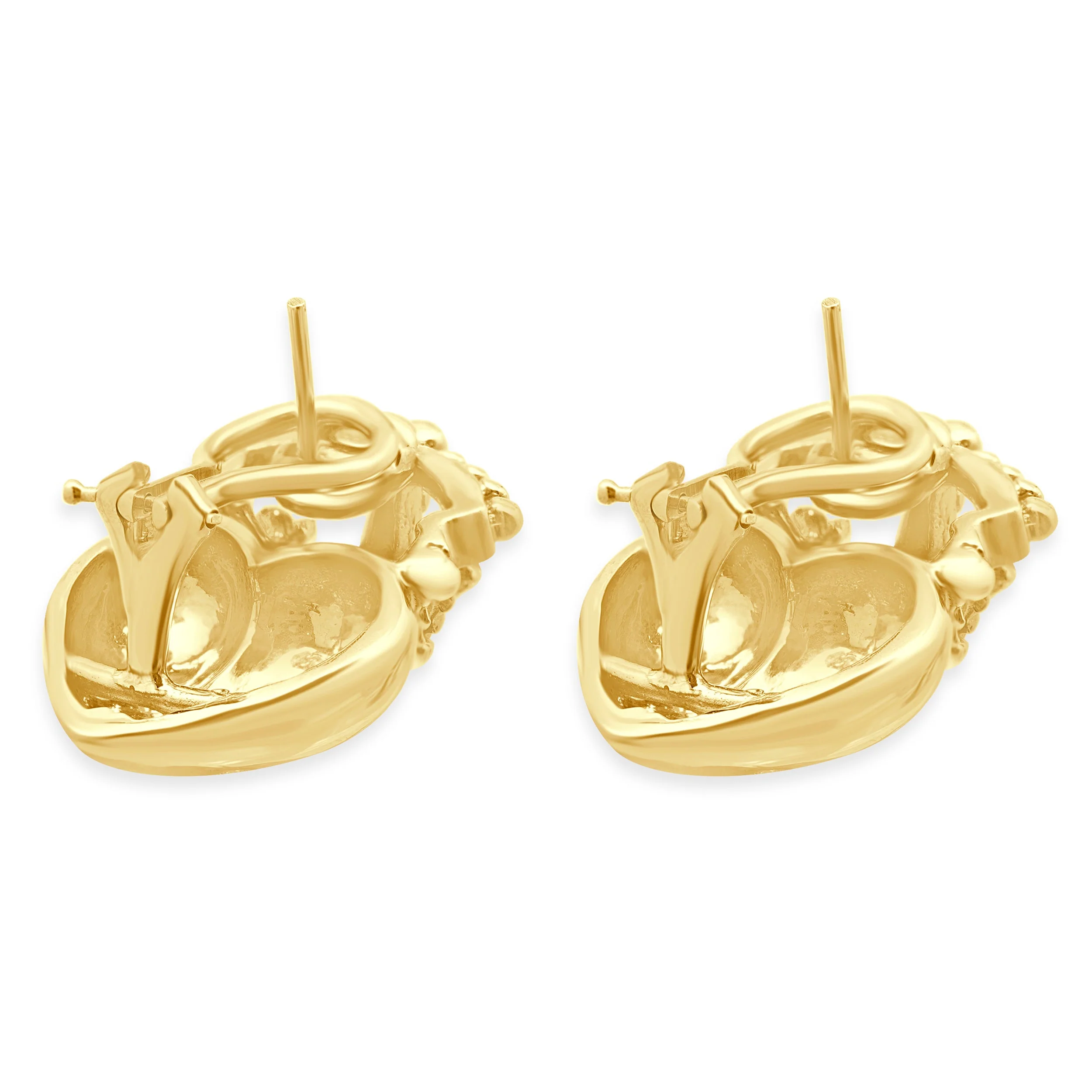 18 Karat Yellow Gold and Flush Set Round Diamond Royal Heart Earrings - Image 3