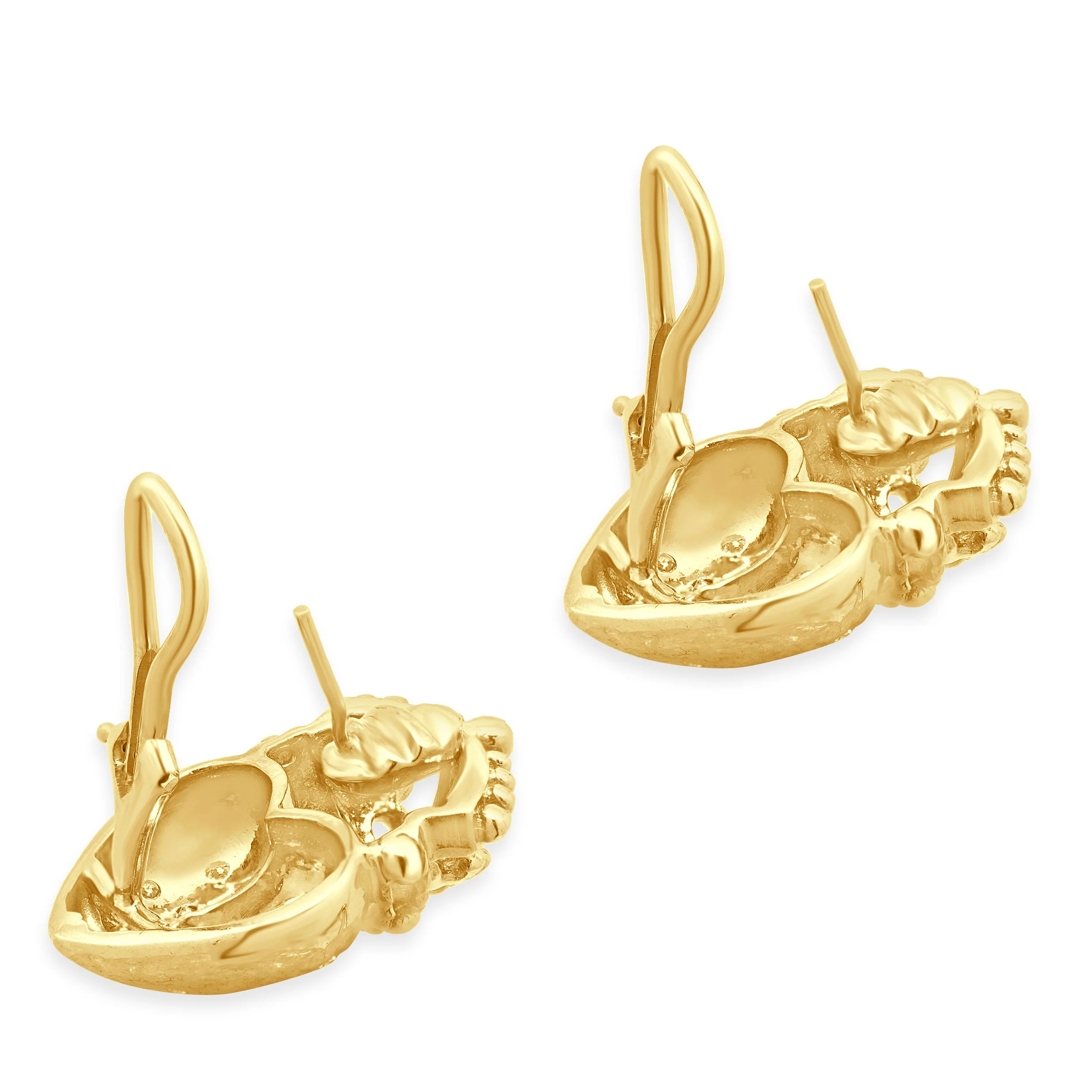18 Karat Yellow Gold and Flush Set Round Diamond Royal Heart Earrings - Image 4