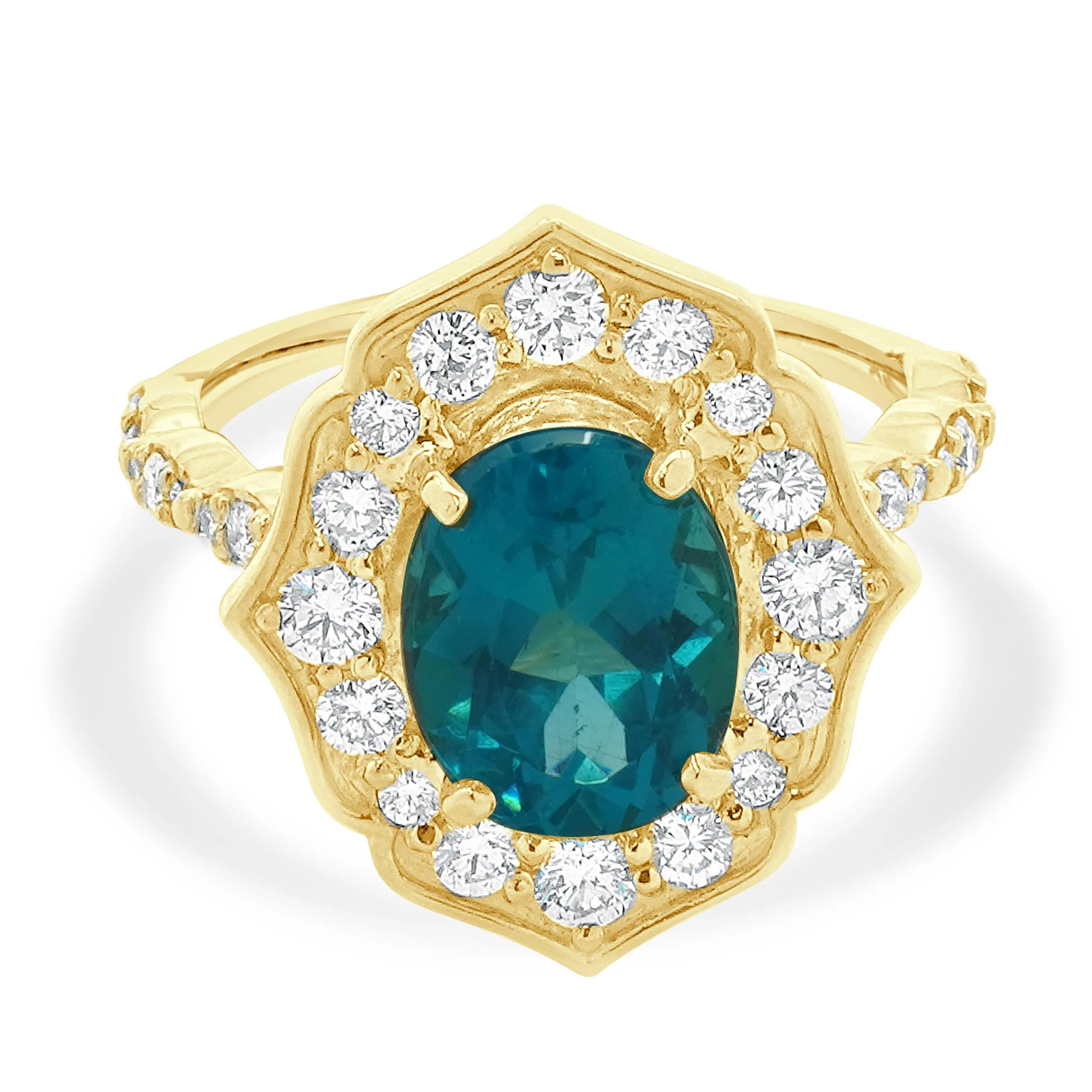 18 Karat Yellow Gold Apatite and Diamond Ring