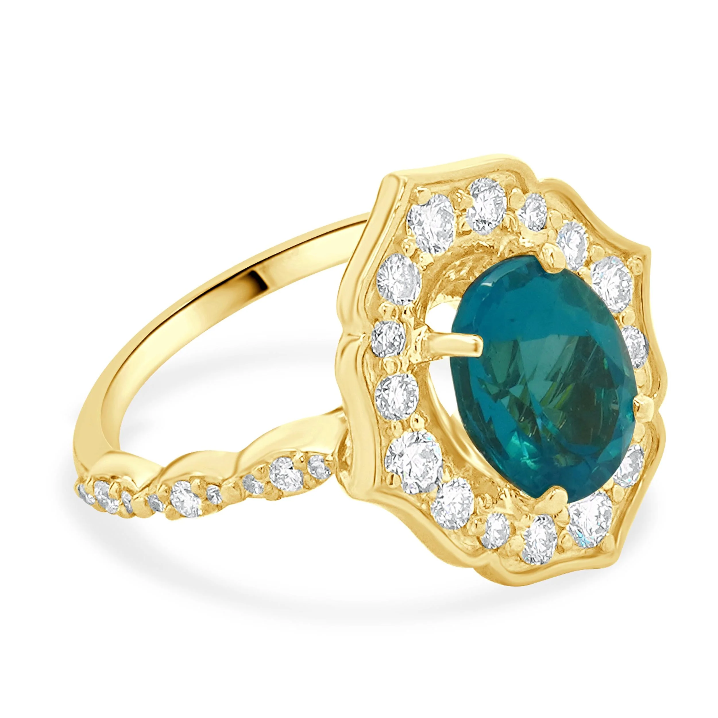 18 Karat Yellow Gold Apatite and Diamond Ring - Image 2