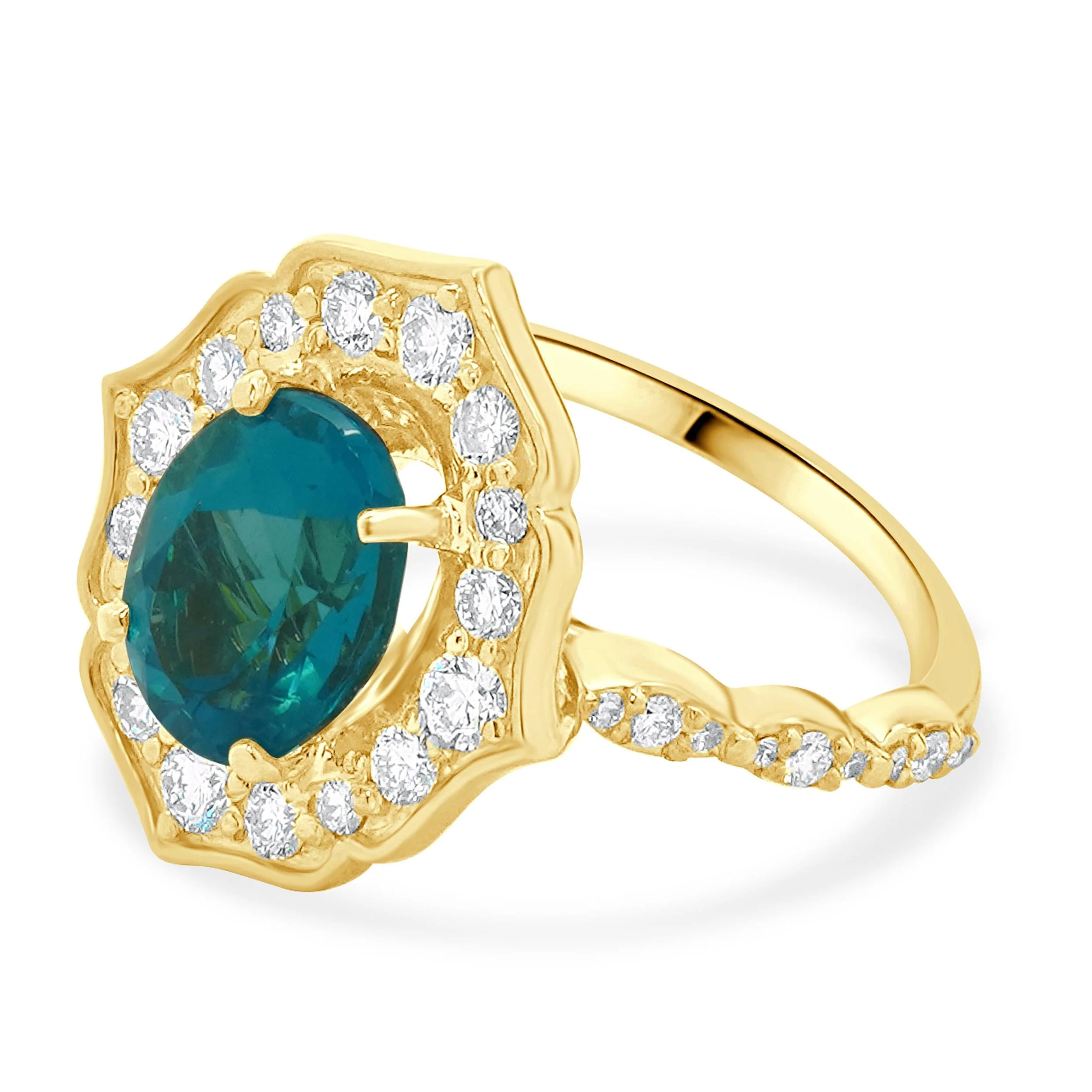 18 Karat Yellow Gold Apatite and Diamond Ring - Image 4