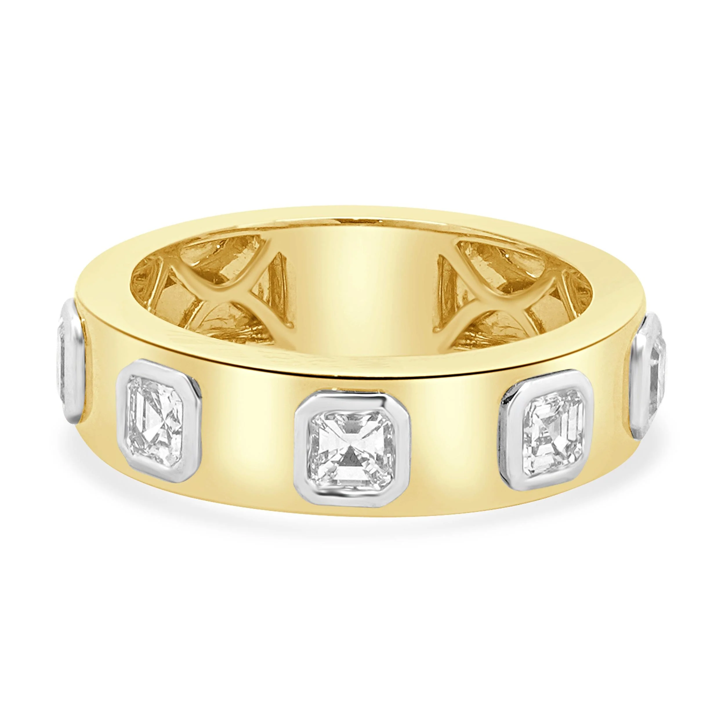 18 Karat Yellow Gold Asscher Cut Diamond Station Band