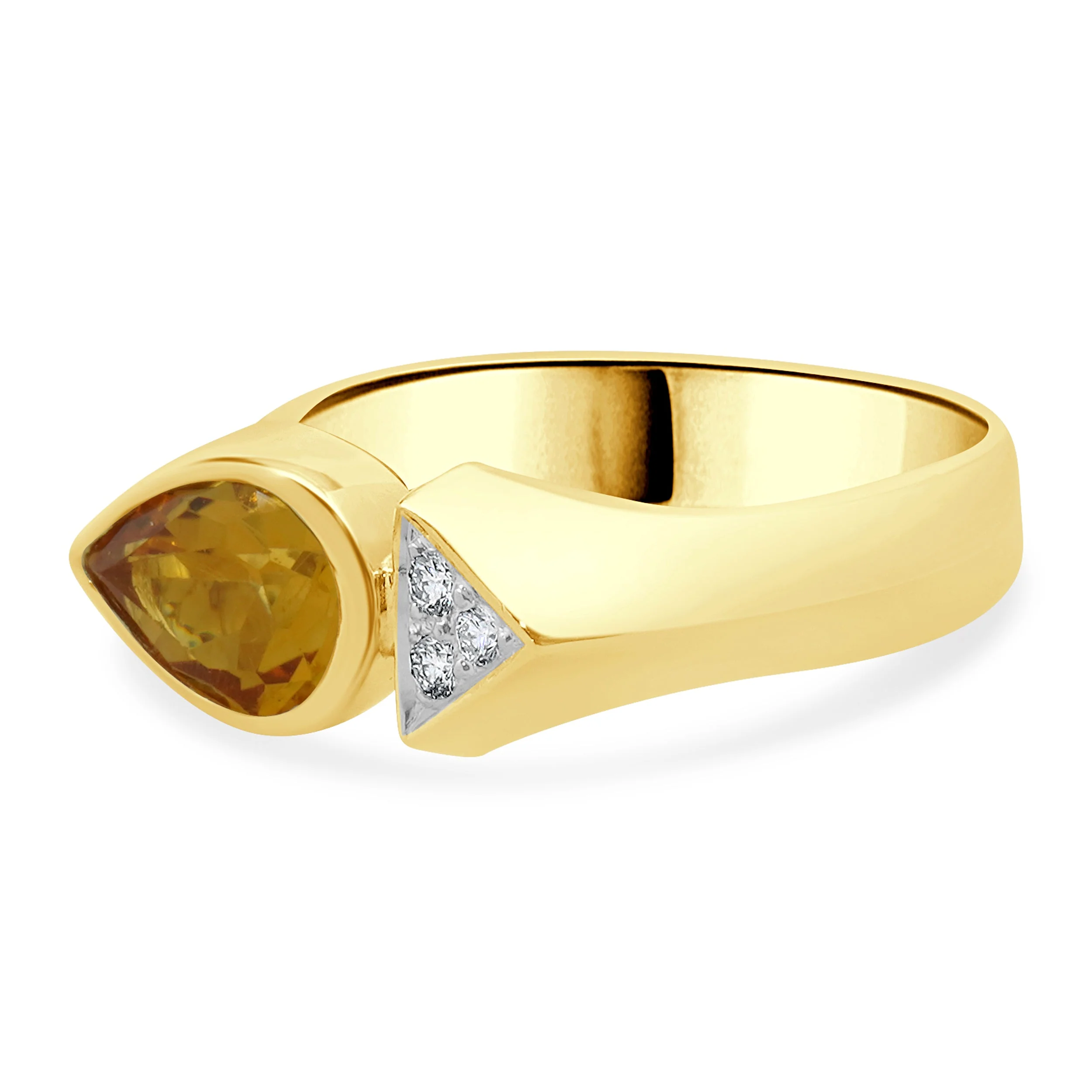 18 Karat Yellow Gold Bezel Set Citrine and Diamond Geometric Ring - Image 2