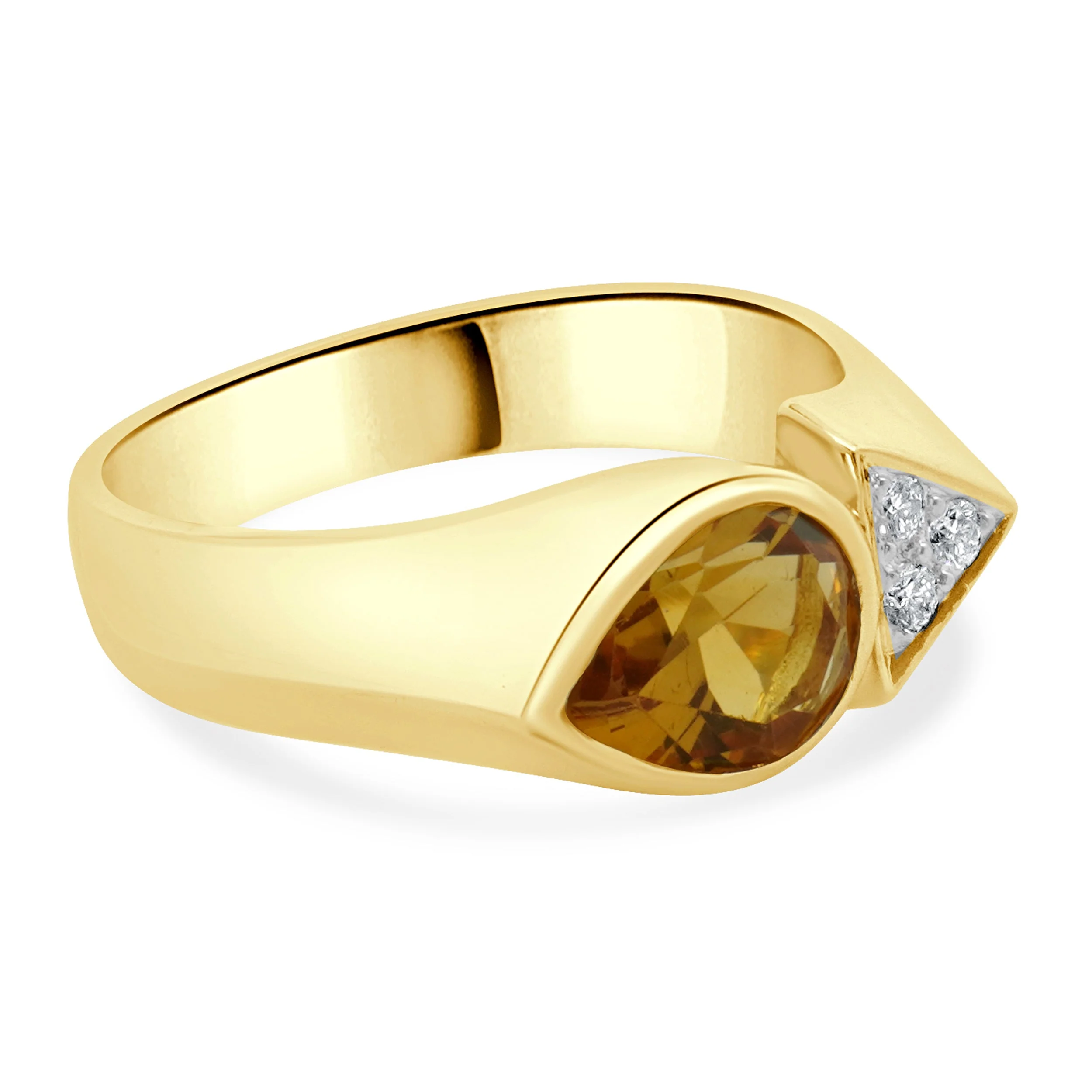 18 Karat Yellow Gold Bezel Set Citrine and Diamond Geometric Ring - Image 3