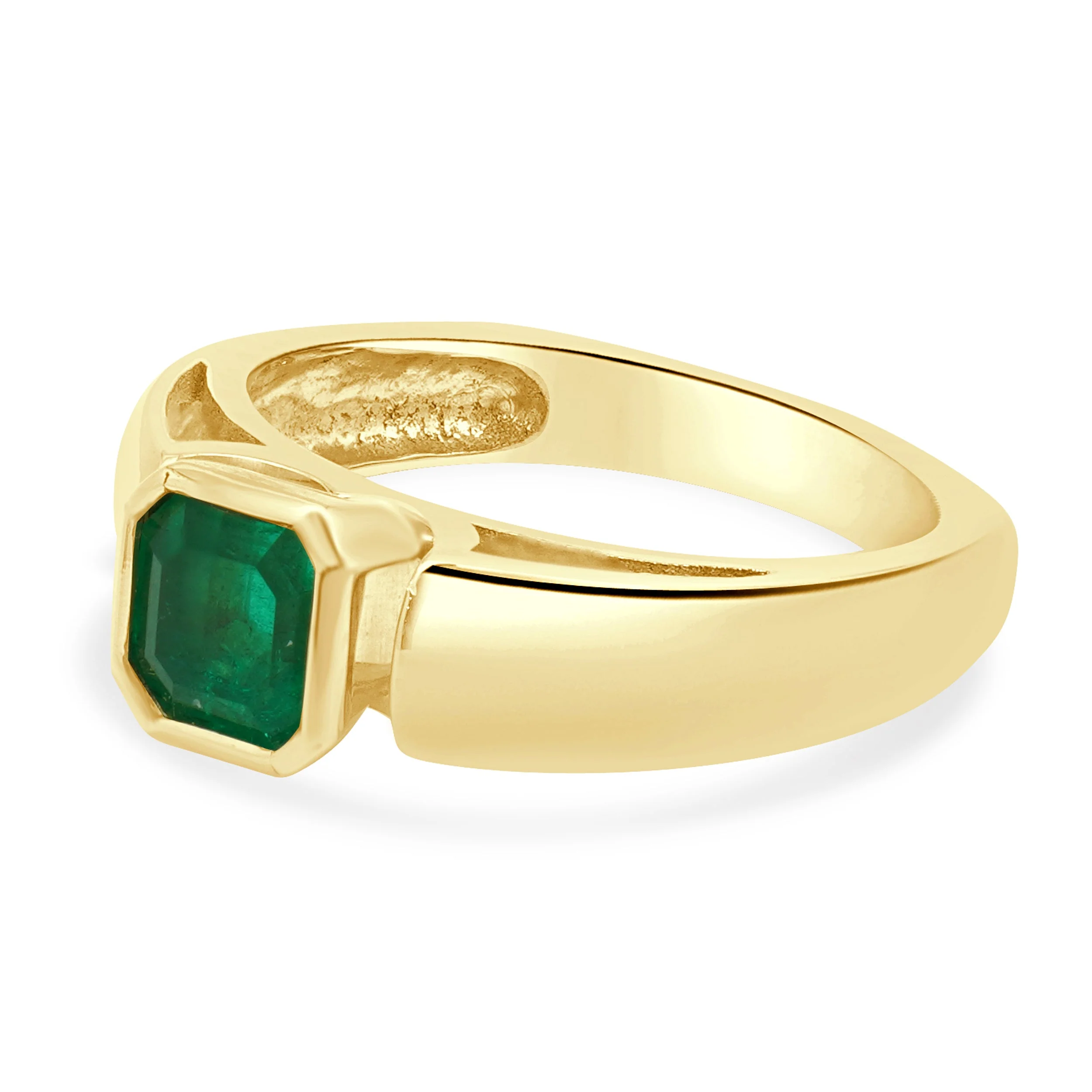 18 Karat Yellow Gold Bezel Set Emerald Cut Emerald Solitaire Ring - Image 2