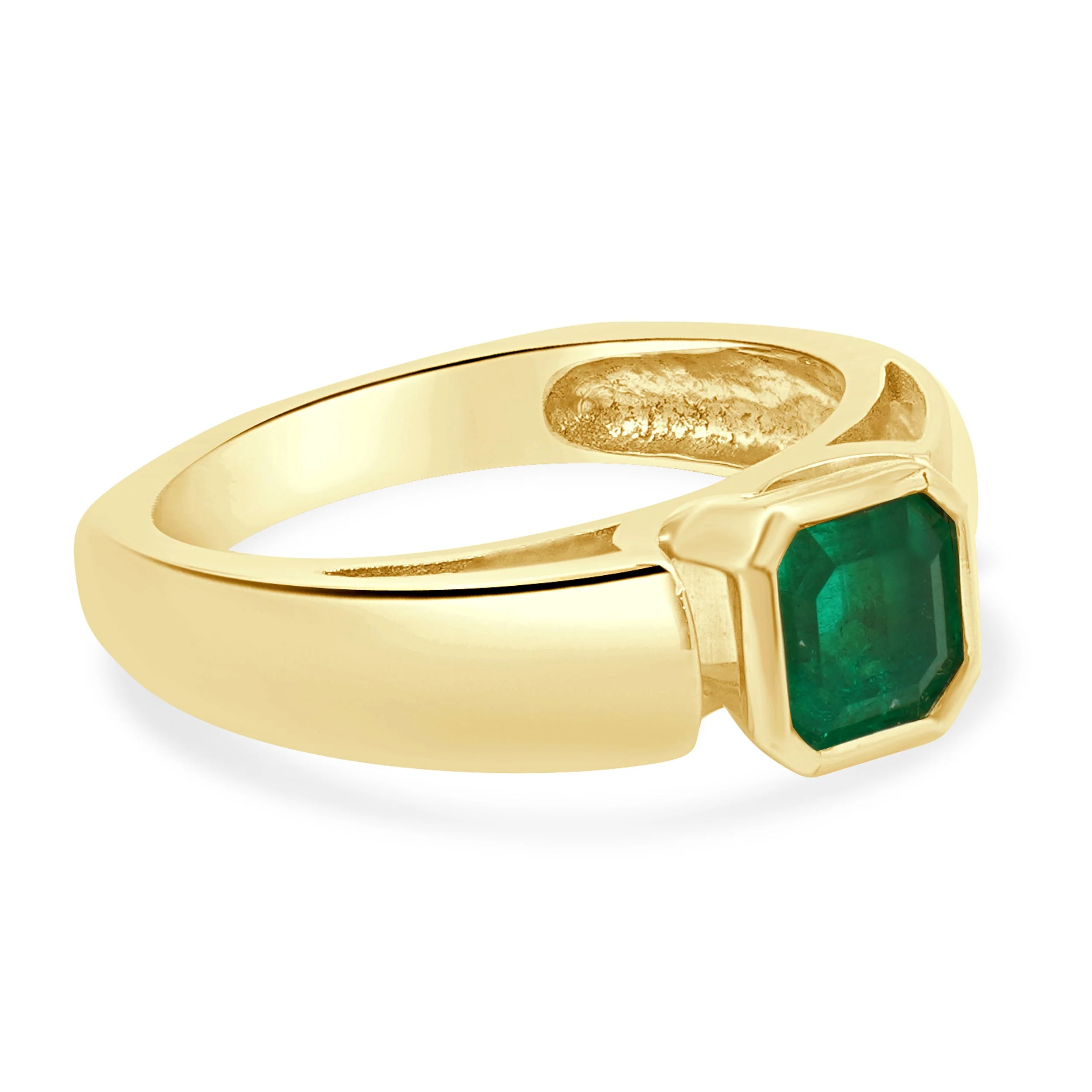 18 Karat Yellow Gold Bezel Set Emerald Cut Emerald Solitaire Ring - Image 3