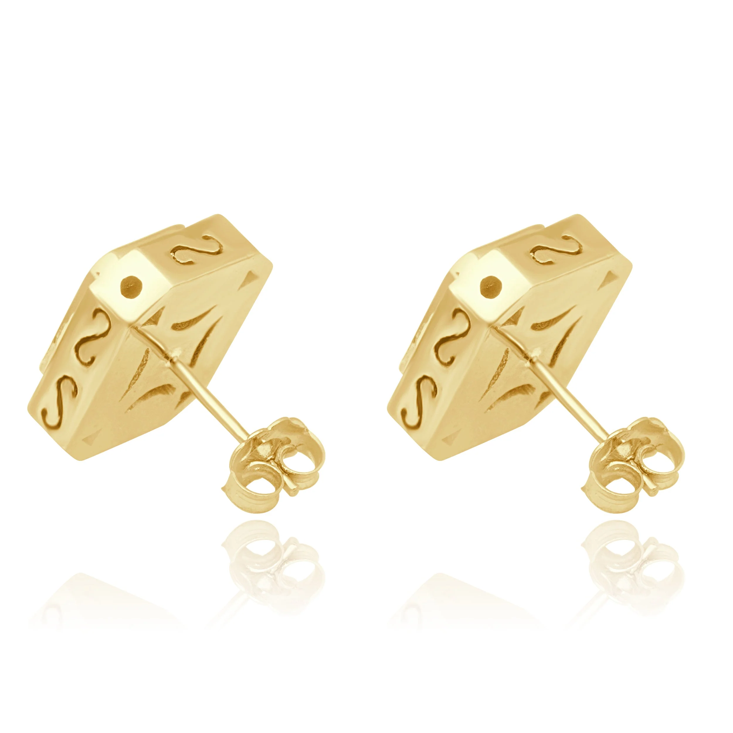 18 Karat Yellow Gold Bezel Set Emerald Cut Emerald Stud Earrings - Image 3