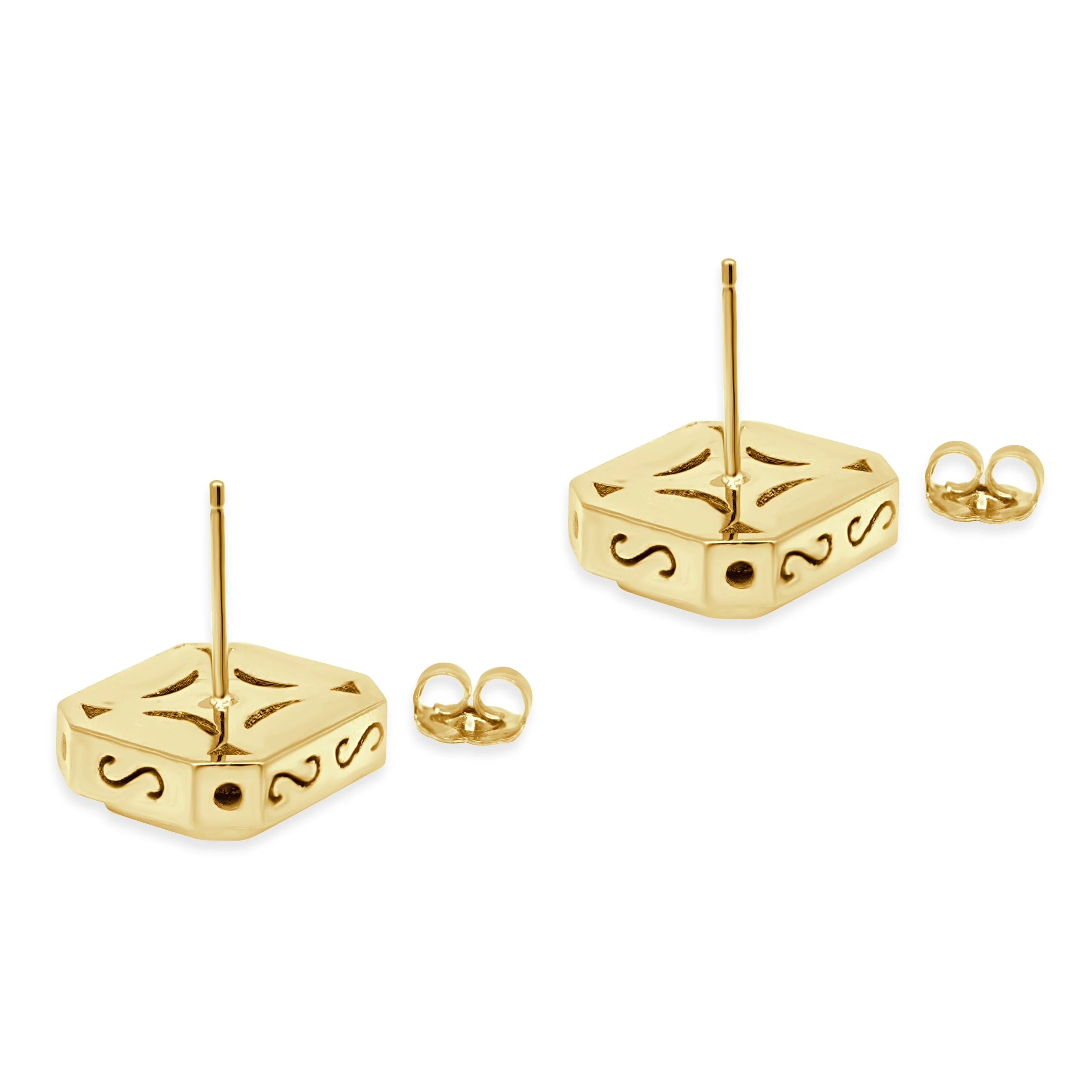 18 Karat Yellow Gold Bezel Set Emerald Cut Emerald Stud Earrings - Image 4