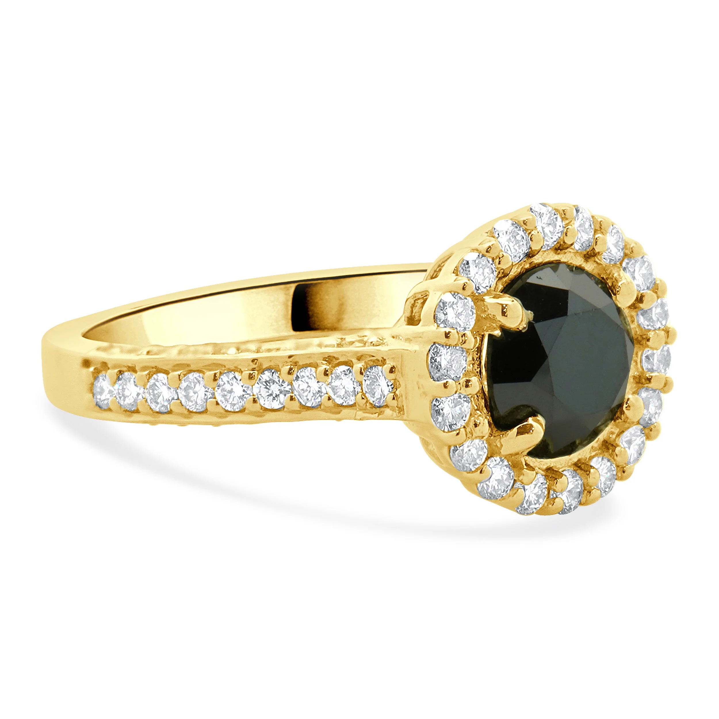 18 Karat Yellow Gold Black Round Brilliant Cut Diamond Engagement Ring - Image 4
