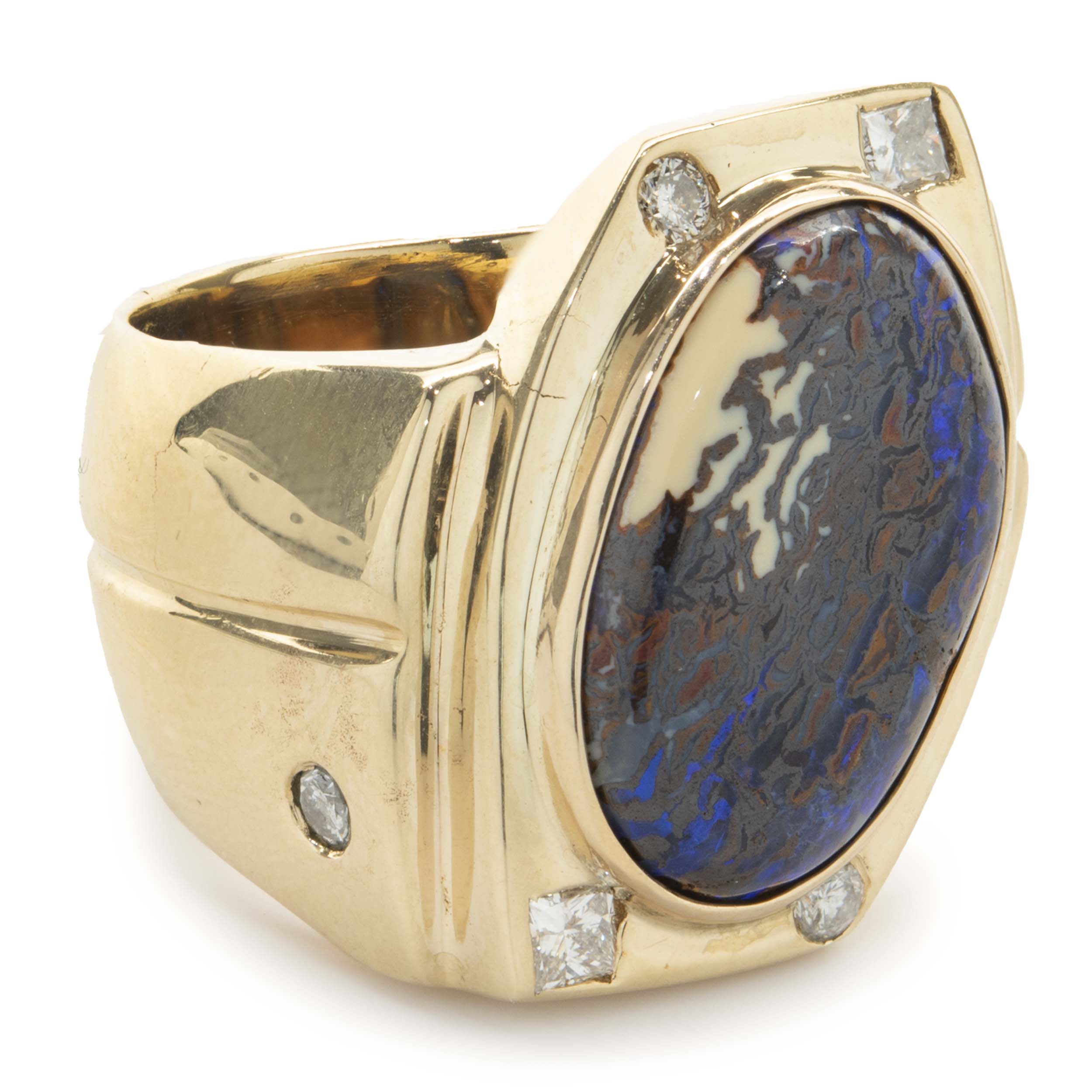 18 Karat Yellow Gold Boulder Opal and Diamond Ring - Image 2