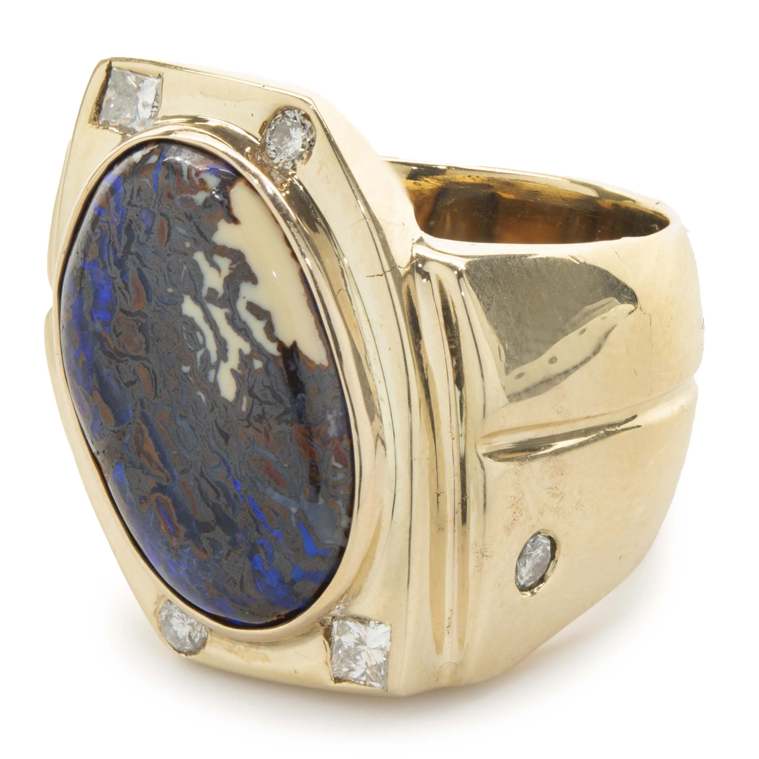 18 Karat Yellow Gold Boulder Opal and Diamond Ring - Image 3