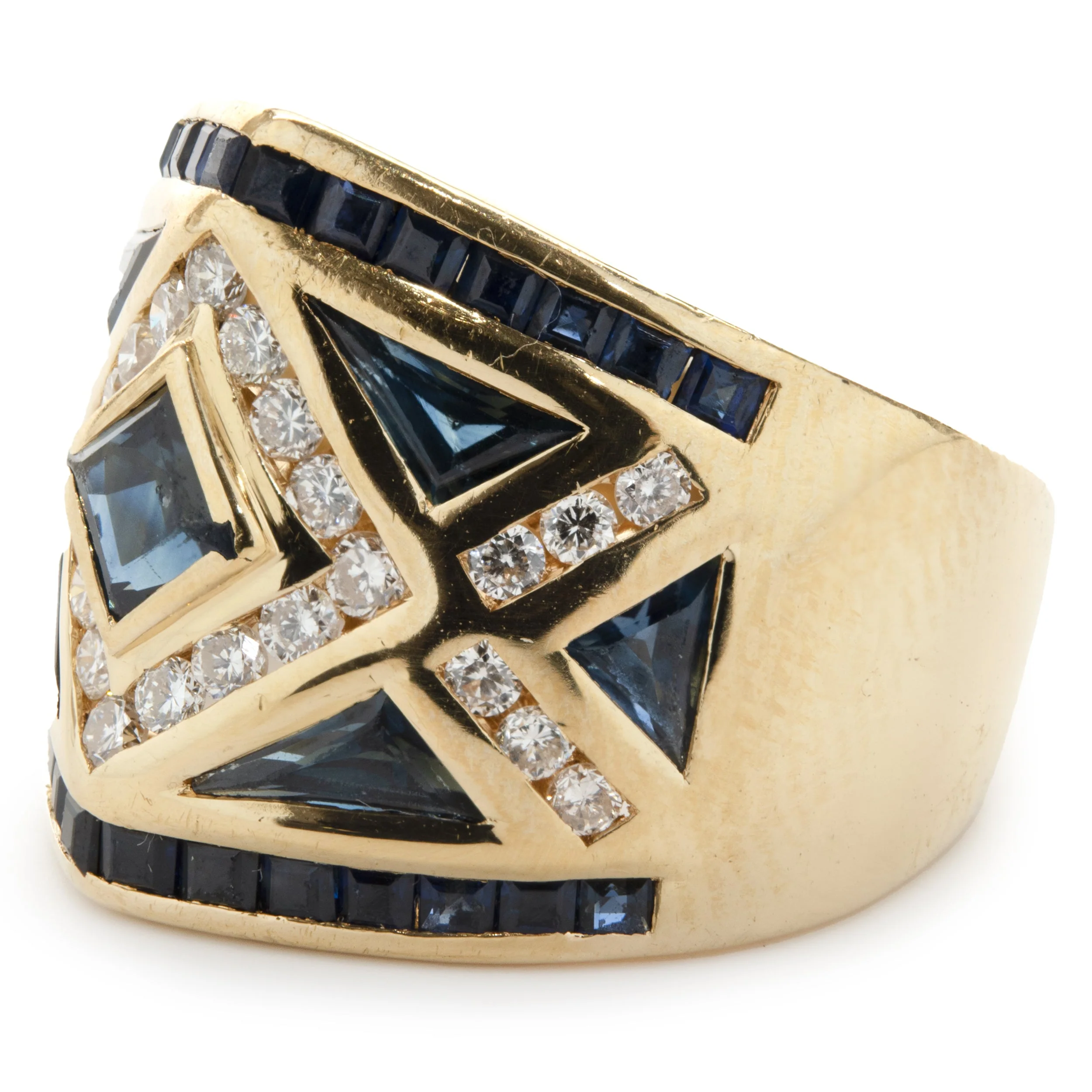 18 Karat Yellow Gold Channel Set Sapphire and Diamond Ring - Image 3