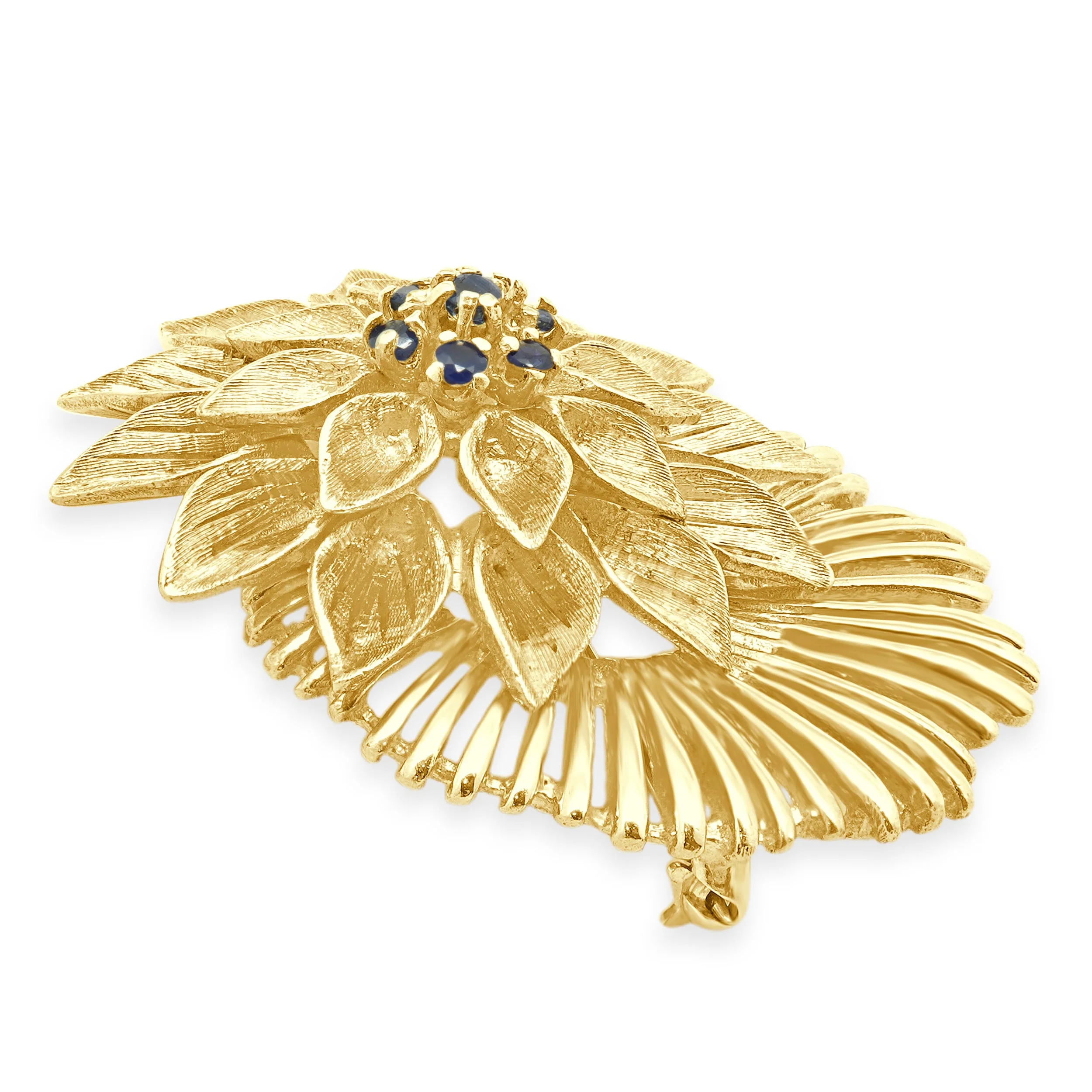 18 Karat Yellow Gold Dahlia Flower Brooch w/Sapphires - Image 2