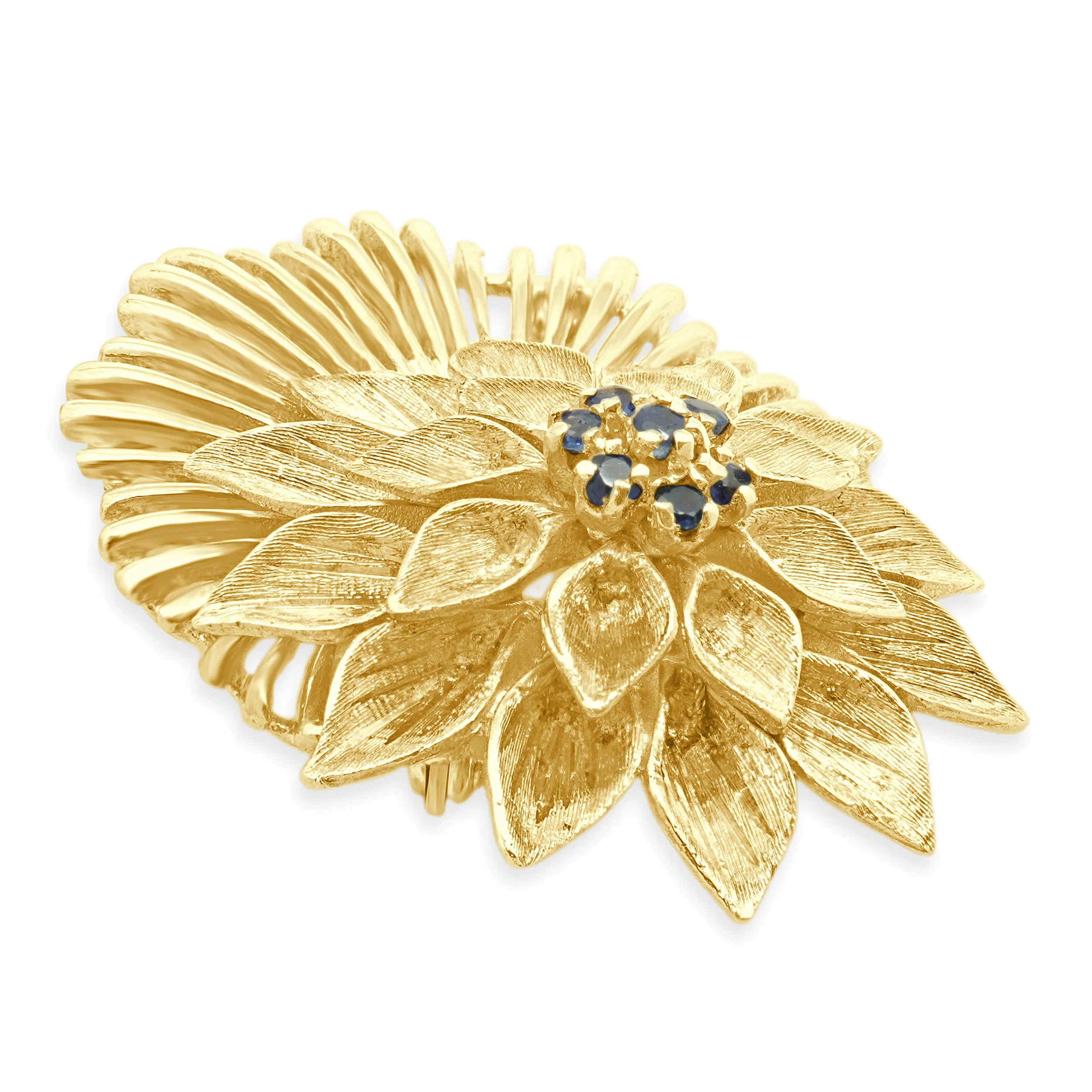18 Karat Yellow Gold Dahlia Flower Brooch w/Sapphires - Image 3